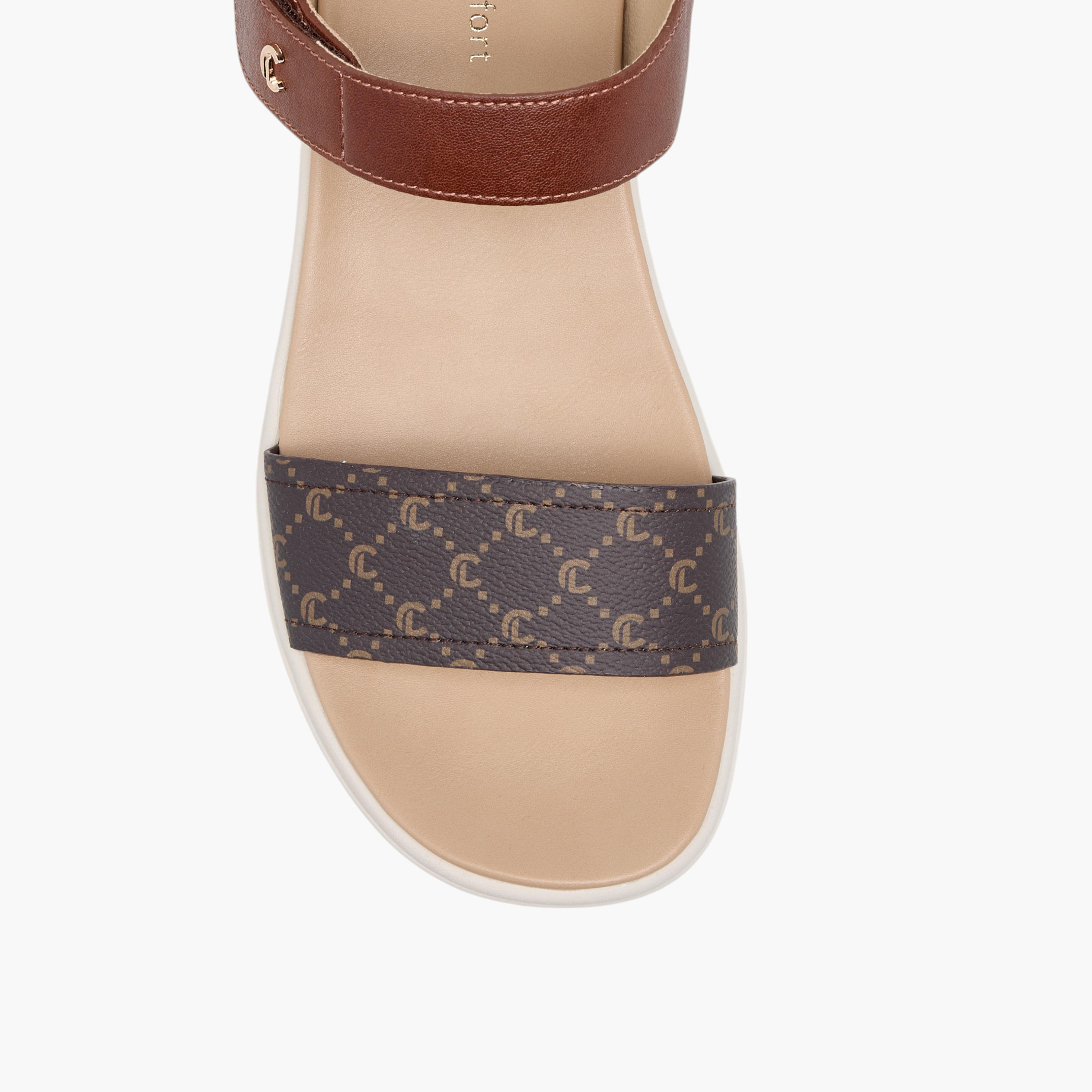 Le Confort Monogram Print Comfort Sandals with Hook and Loop Closure-women-shoes-sandals-heeled-image-3