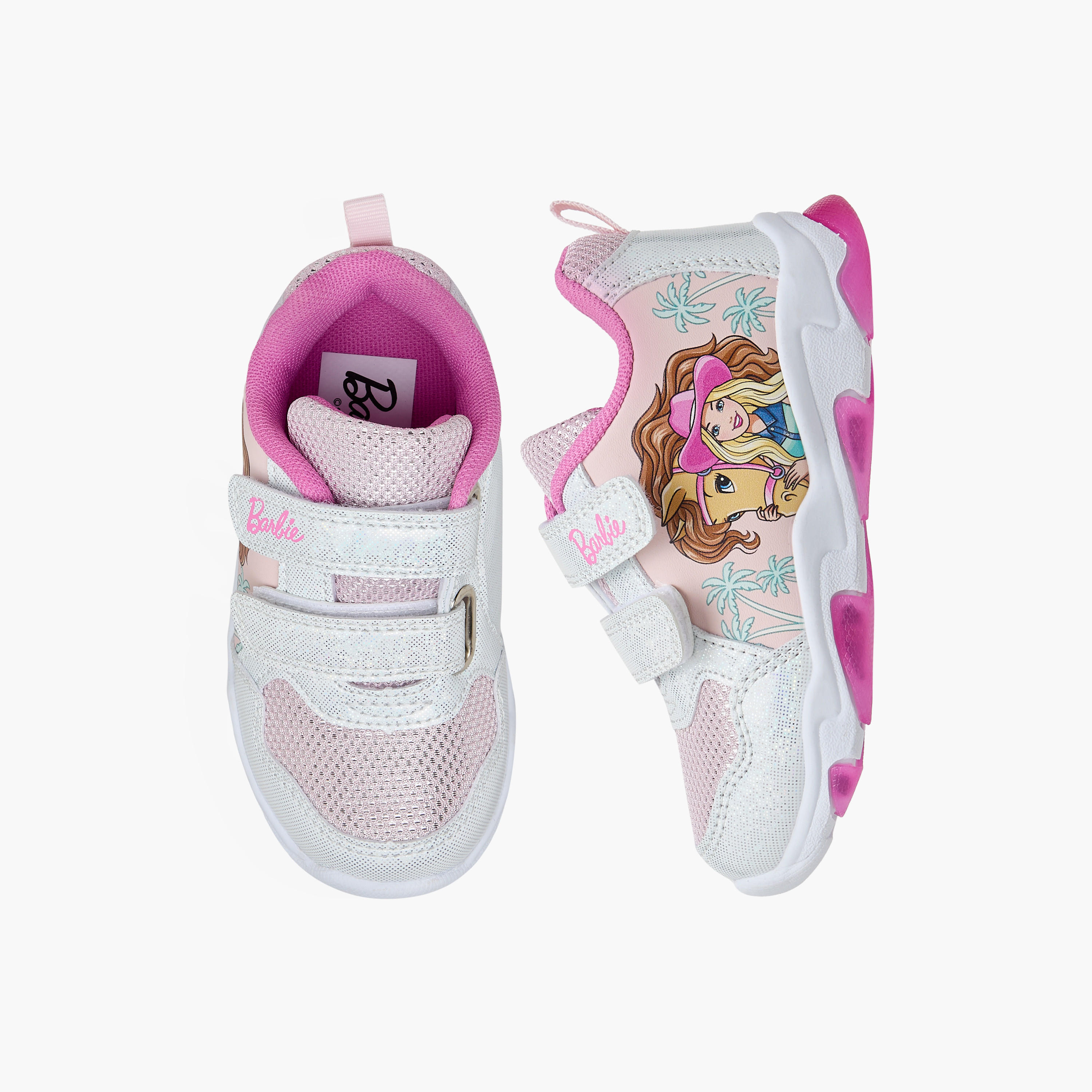 Barbie Printed Light-Up Sneakers with Hook and Loop Closure-girls-shoes-sneakers-image-1