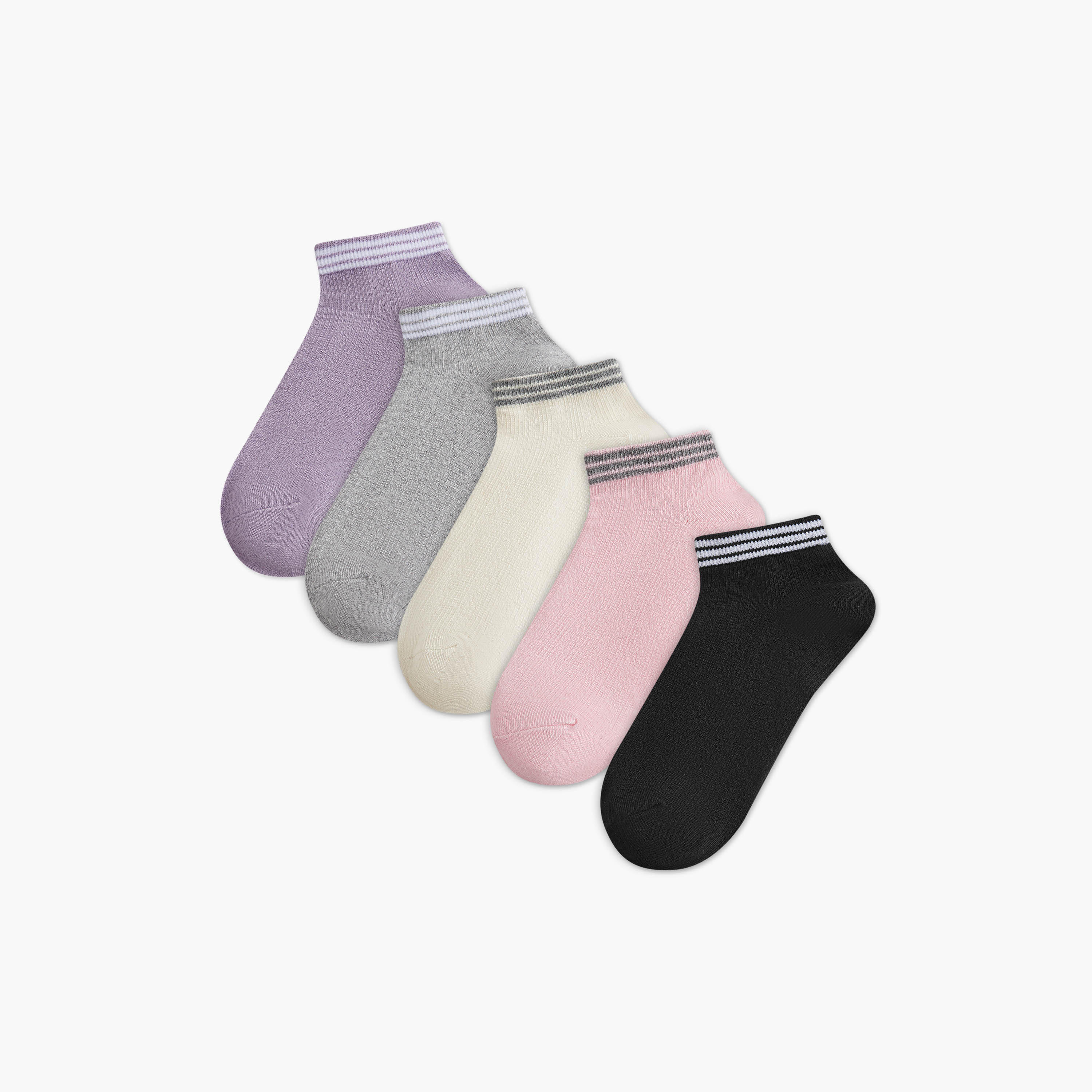 Flora Bella Textured Ankle Length Socks - Set of 5-women-socksandstockings-image-1