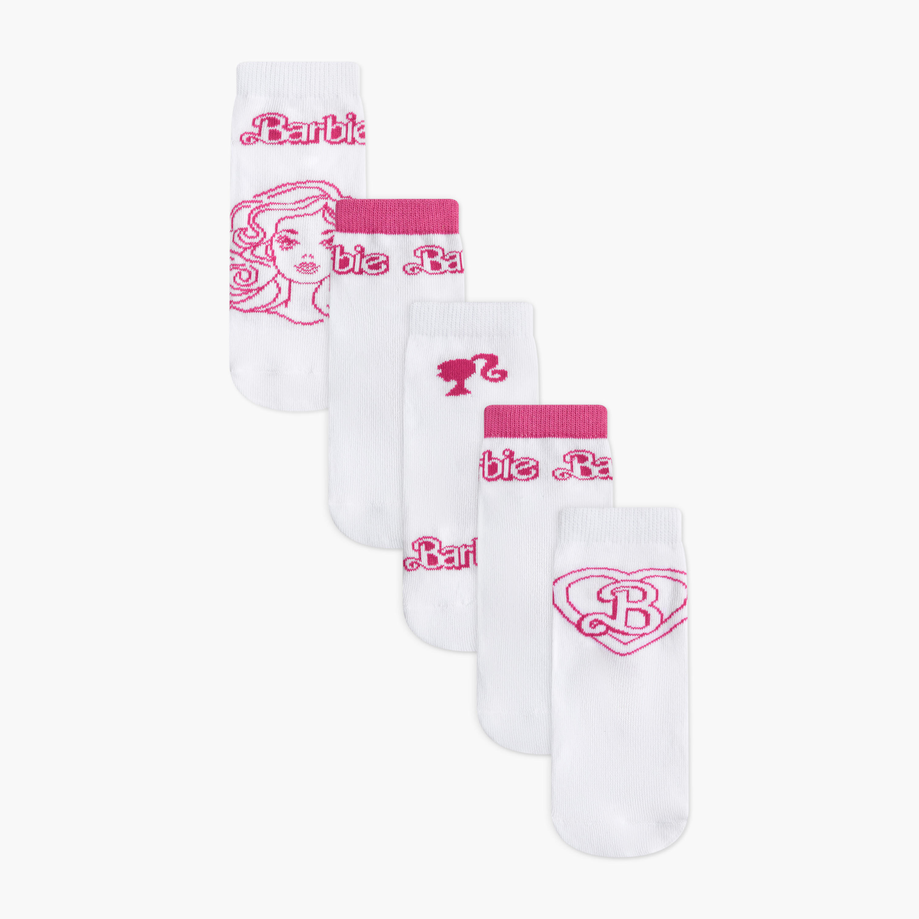 Barbie Print Non-Terry Ankle Length Socks - Set of 5-girls-accessories-socks-image-1