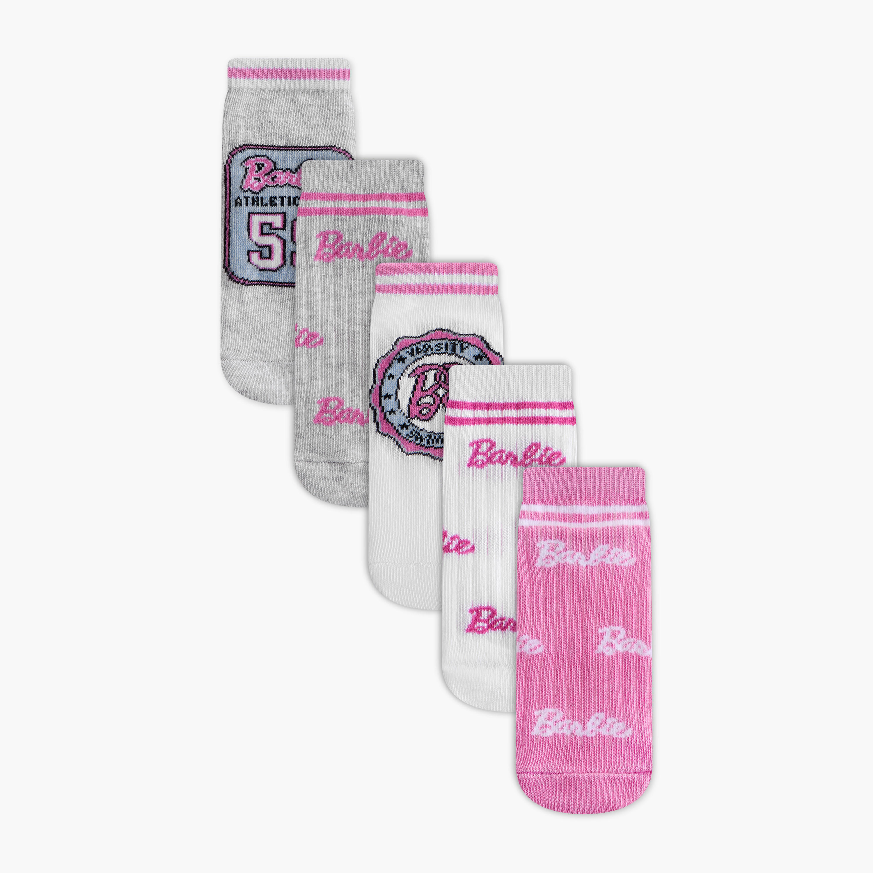 Barbie Printed Non Terry Ankle Length Socks - Set of 5-girls-accessories-socks-image-1