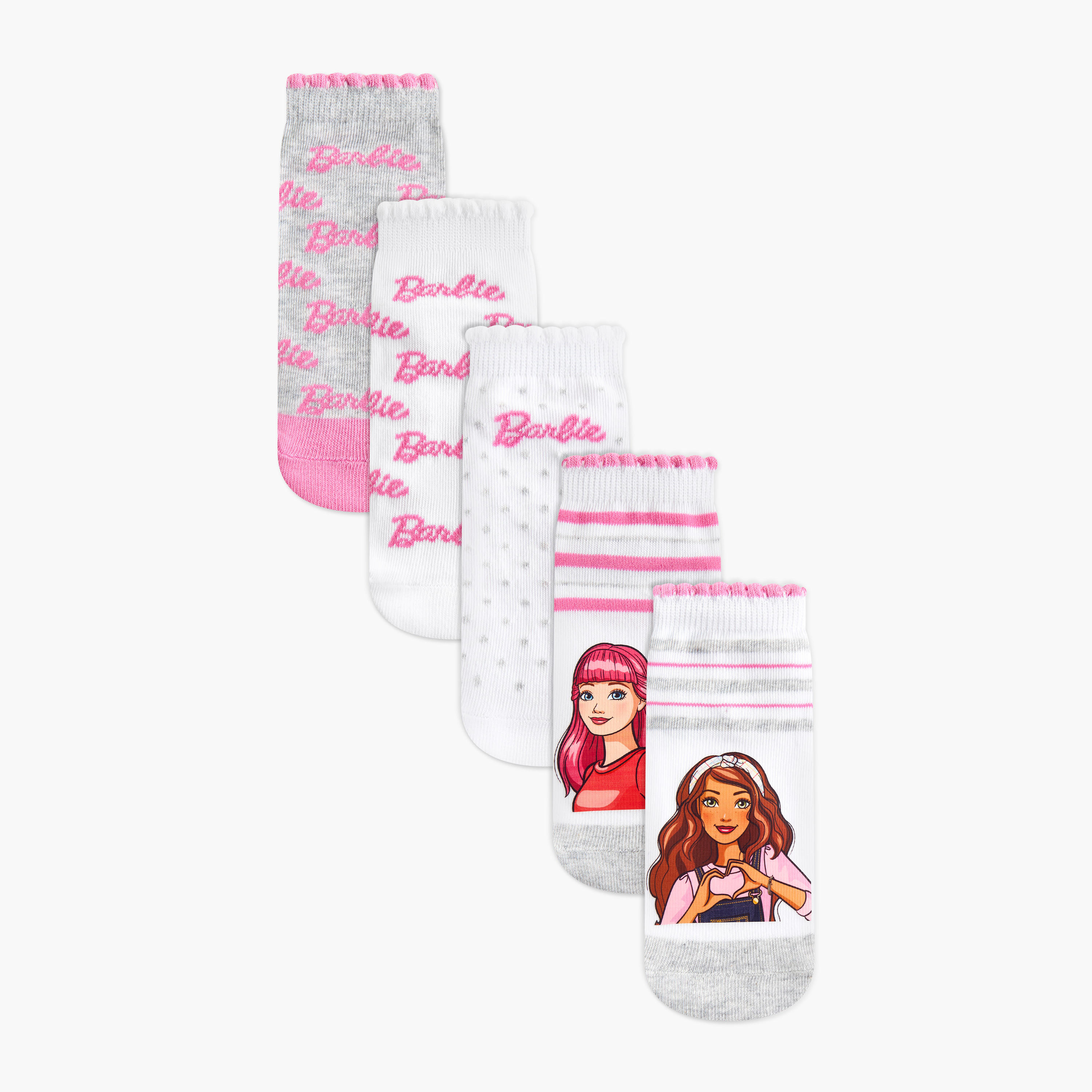 Pack of 5 Barbie Girls Socks Ankle Length Printed-girls-accessories-socks-image-1