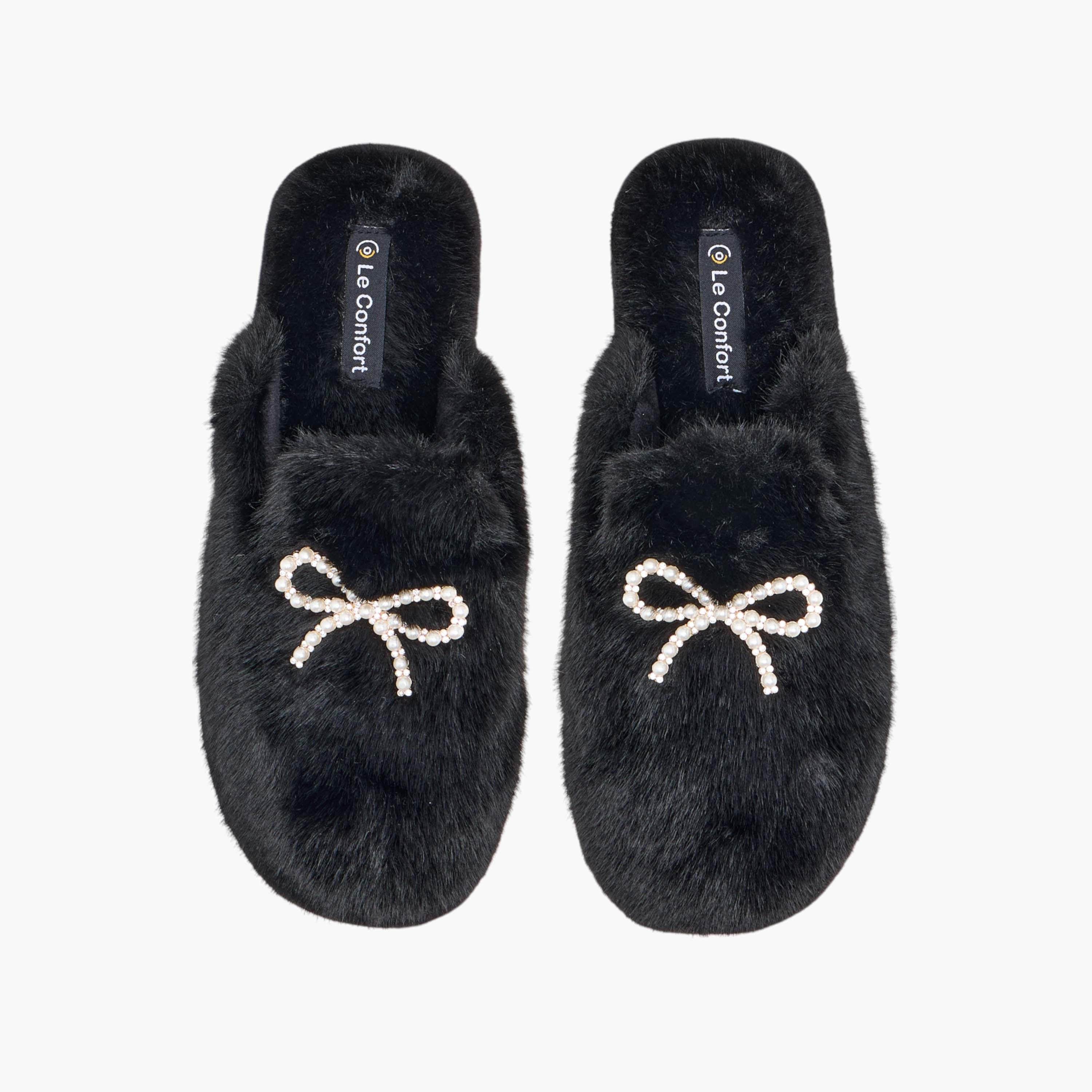 Le Confort Bow Embellished Faux Fur Bedroom Mules-women-shoes-bedroomslippers-image-1