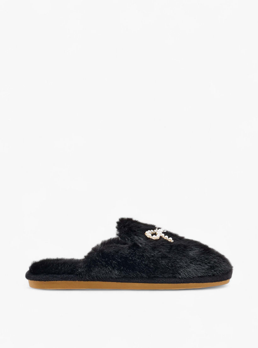 Le Confort Bow Embellished Faux Fur Bedroom Mules-women-shoes-bedroomslippers-image-2