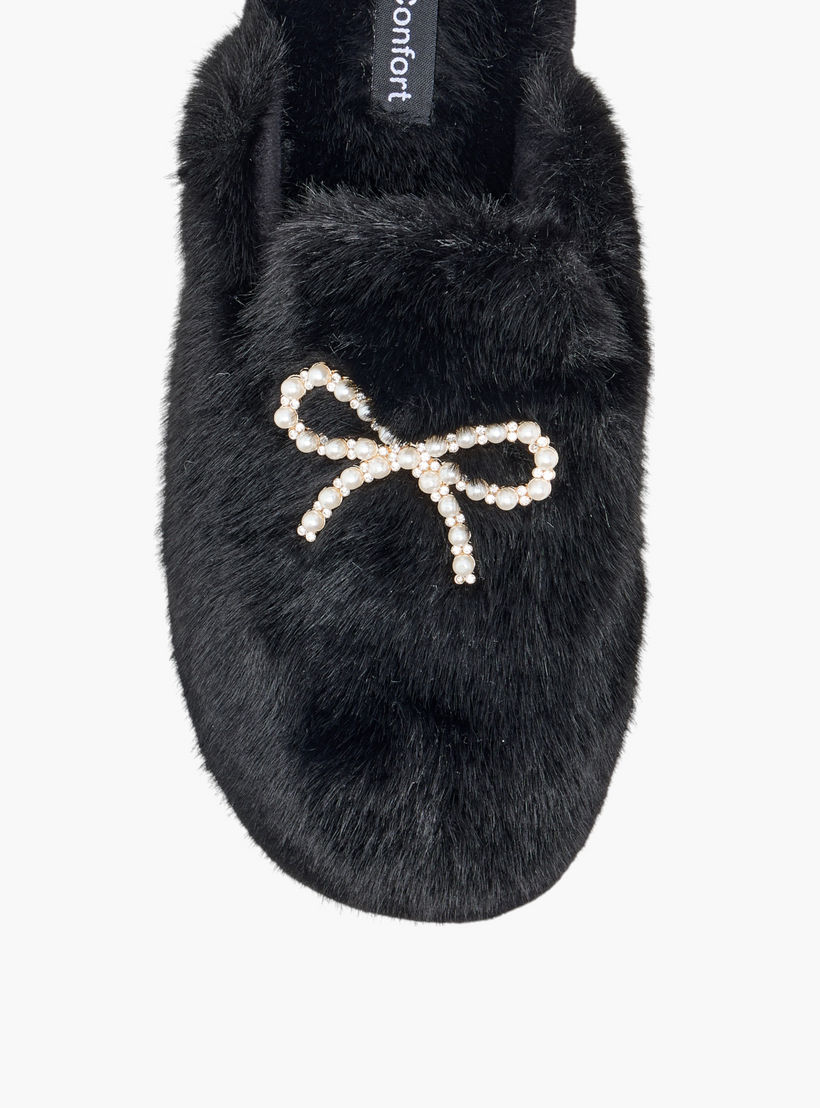 Le Confort Bow Embellished Faux Fur Bedroom Mules-women-shoes-bedroomslippers-image-3