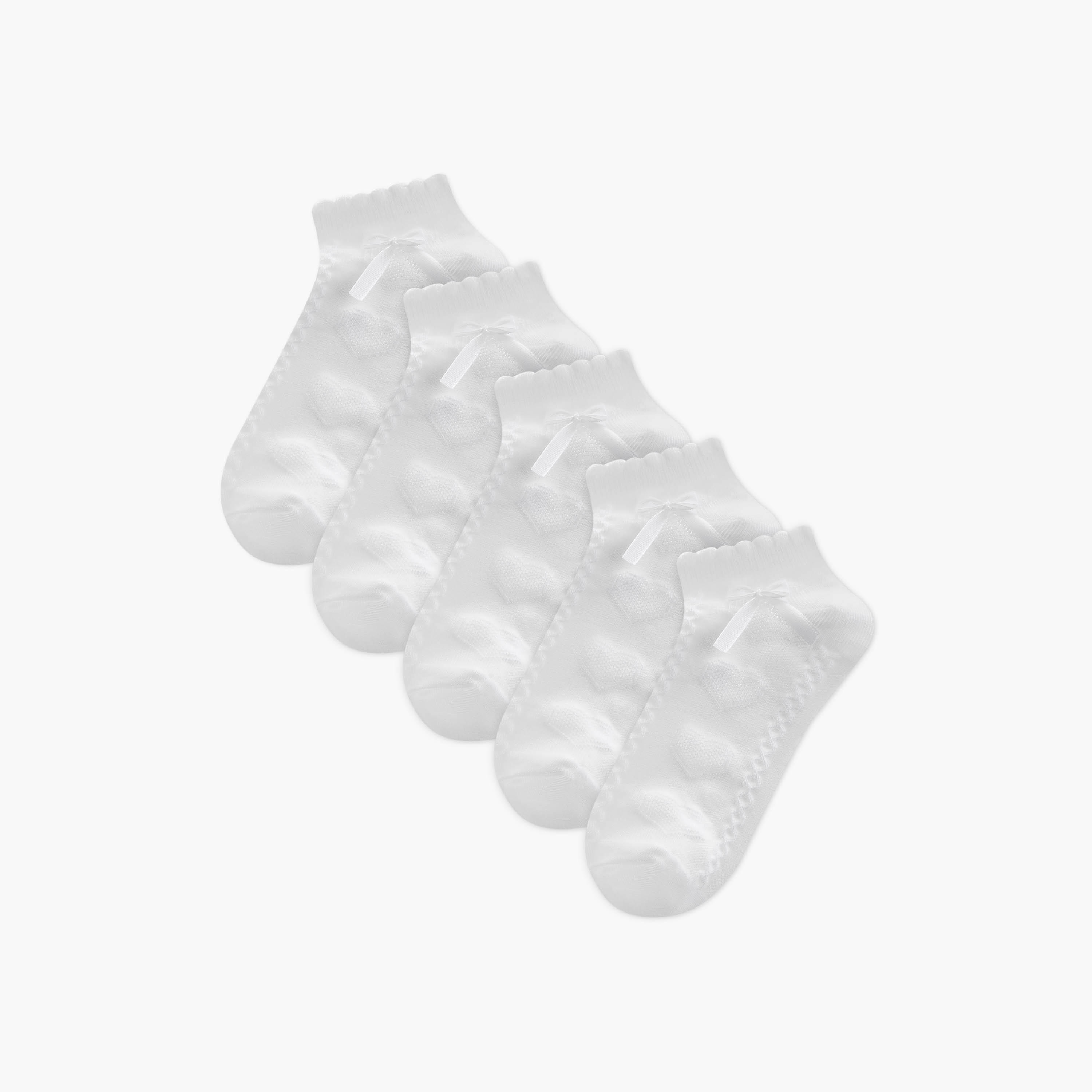 Solid Ankle Length Socks with Scallop Hem and Bow - Set of 5-girls-accessories-socks-image-1