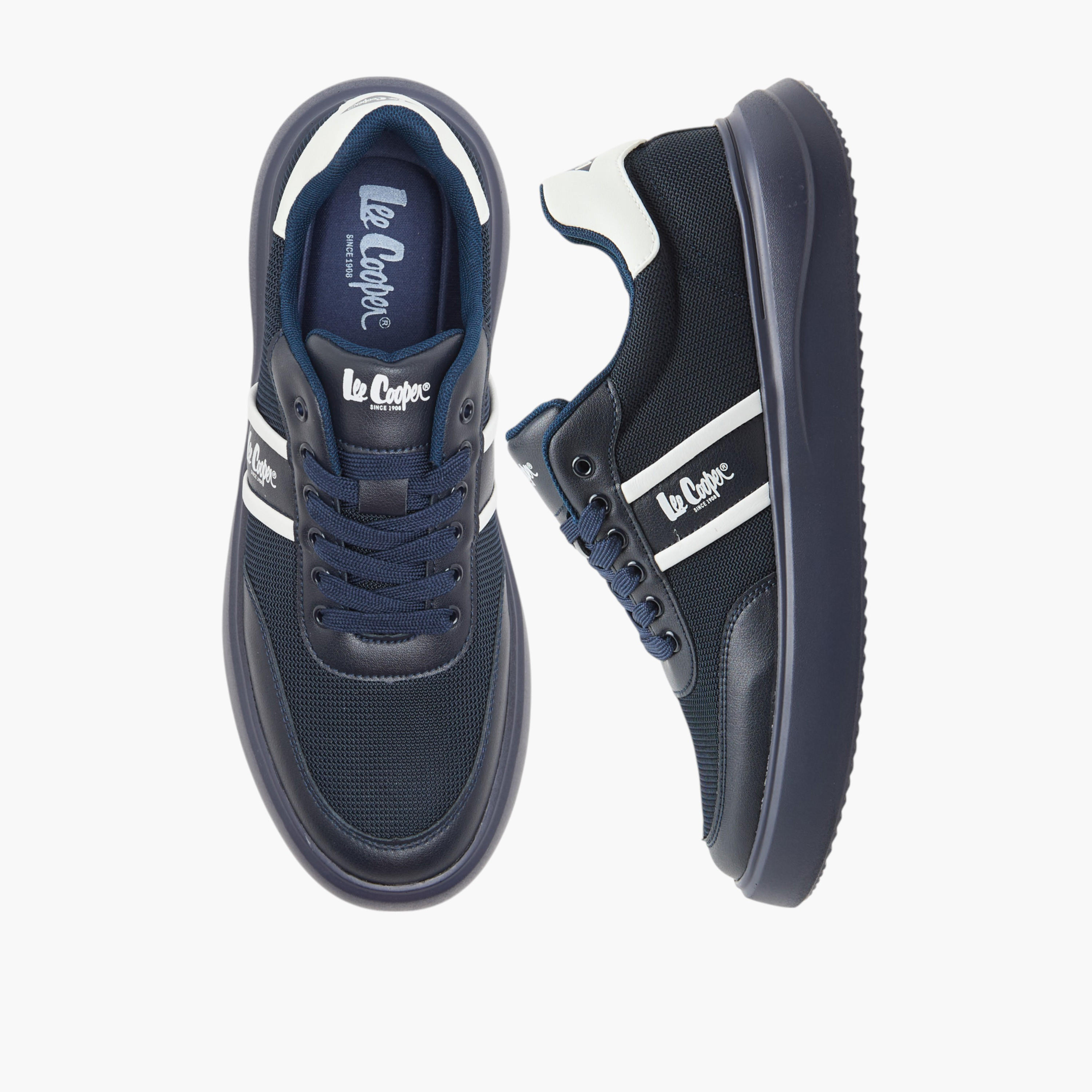 Lee Cooper Men's Logo Print Panelled Sneakers with Lace-Up Closure-men-shoes-sneakers-image-1