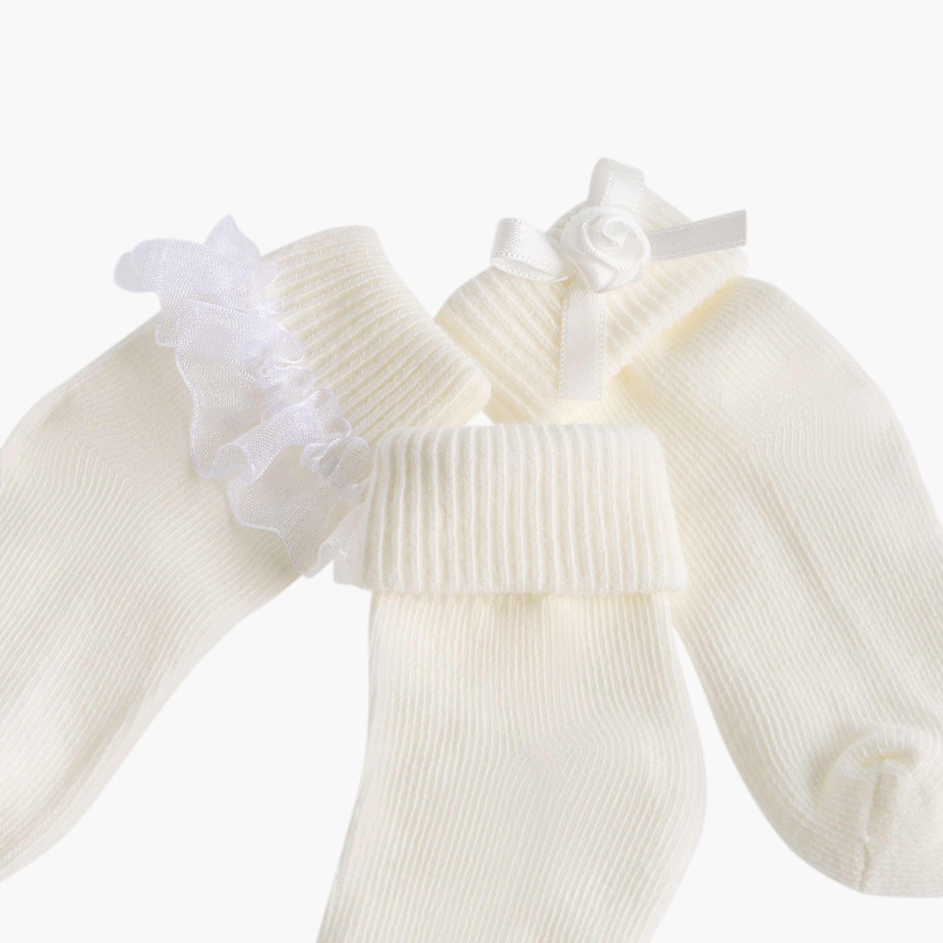 Barefeet Frill Detail Non Terry Ankle Length Socks - Set of 3-girls-accessories-socks-image-4