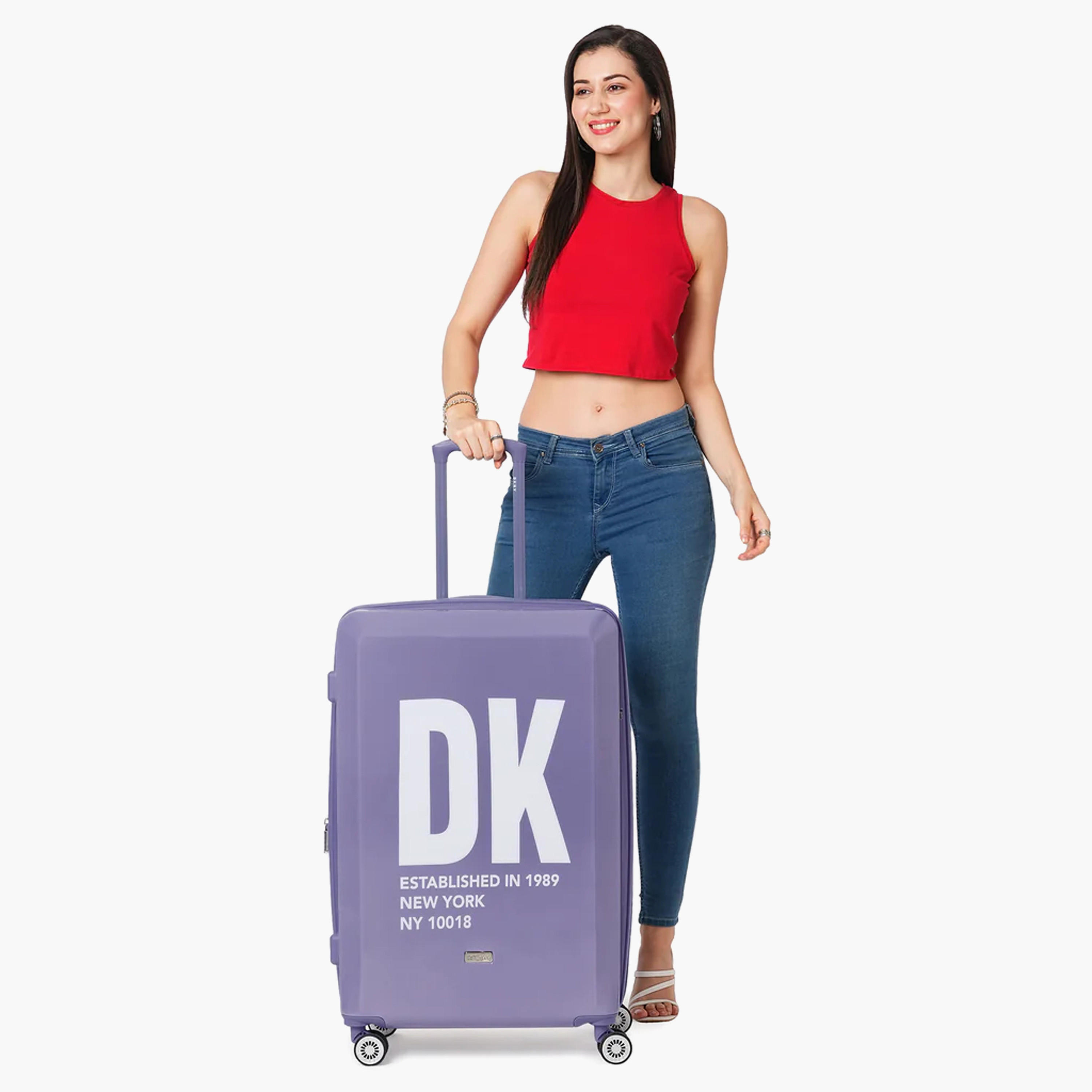 DKNY Logo Print Hardcase Trolley Bag with Retractable Handle - 24 Inches Check-in Bag-travel-luggagesandbags-luggage-image-2