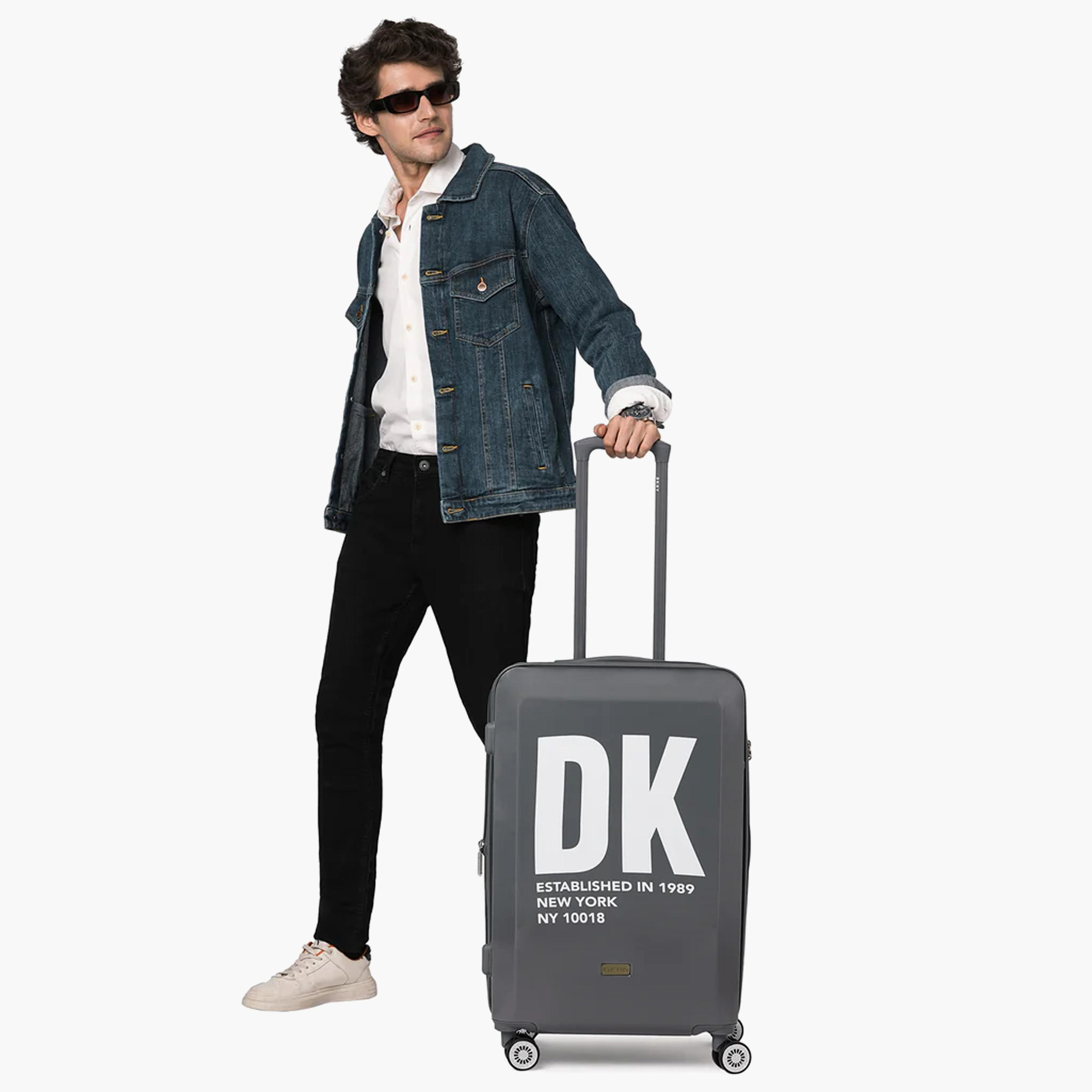DKNY Logo Print Hardcase Trolley Bag with Retractable Handle - 20 Inches Check-in Bag-travel-luggagesandbags-luggage-image-2