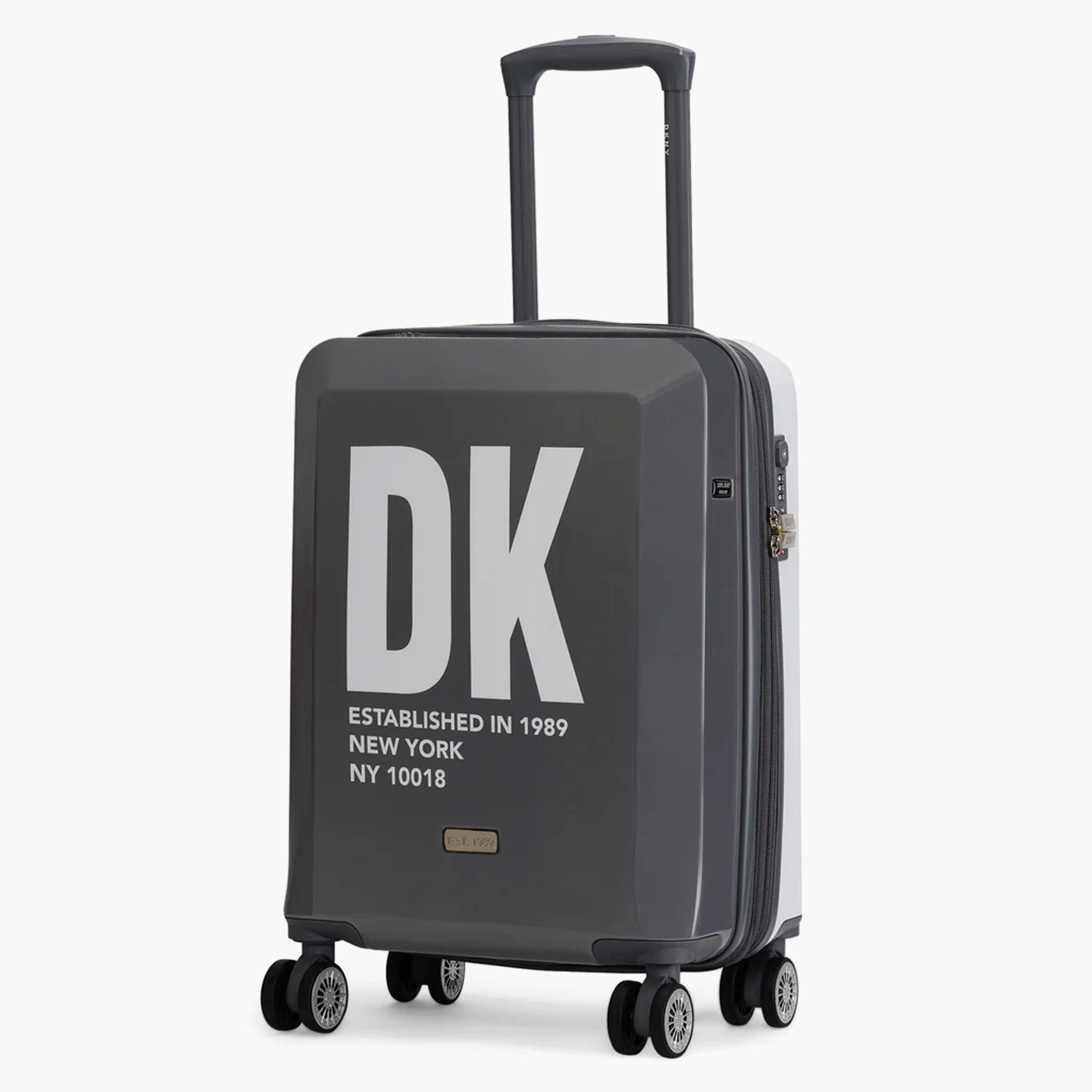 DKNY Logo Print Hardcase Trolley Bag with Retractable Handle - 20 Inches Check-in Bag-travel-luggagesandbags-luggage-image-3