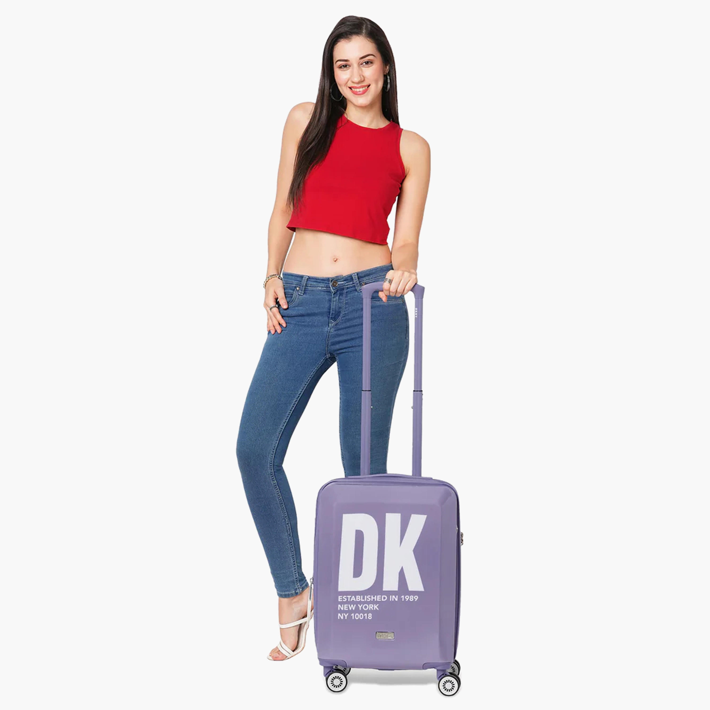DKNY Logo Print Hardcase Trolley Bag with Retractable Handle - 20 Inches Check-in Bag-travel-luggagesandbags-luggage-image-2