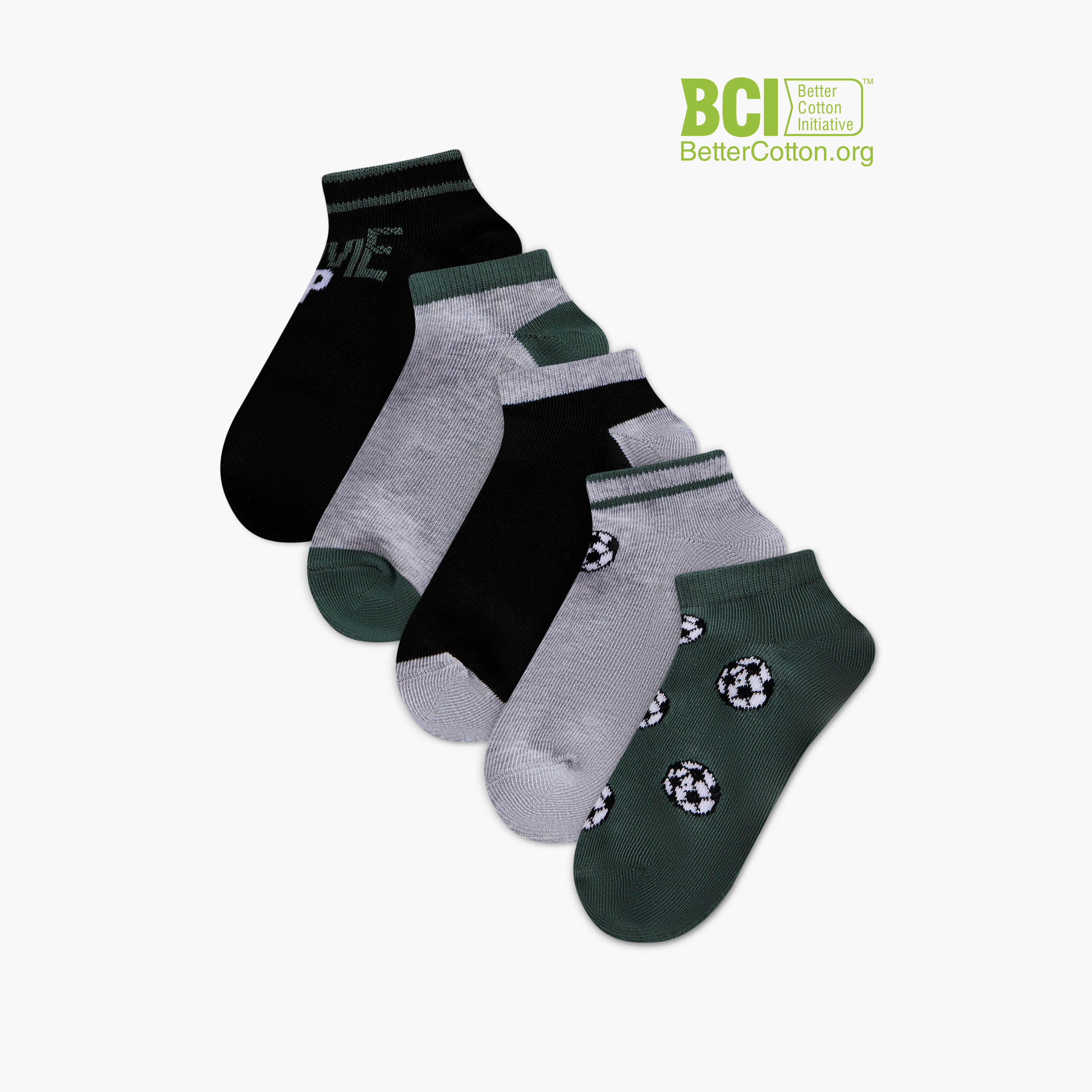 Juniors Football Print Non Terry Ankle Length Socks - Set of 5-boys-accessories-socks-image-1