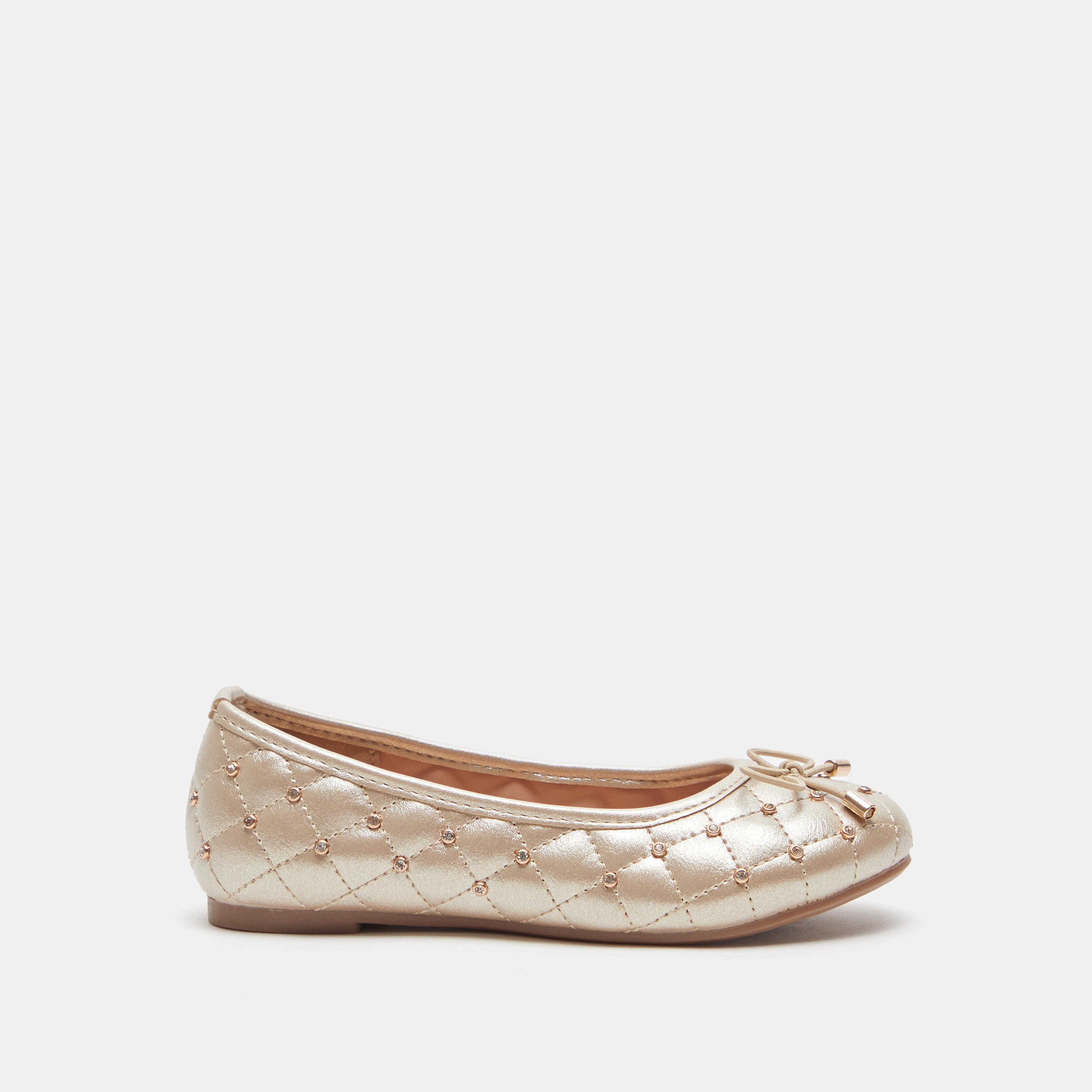 Little Missy Quilted Metallic Ballerinas with Bow Accent-girls-shoes-ballerinas-image-1