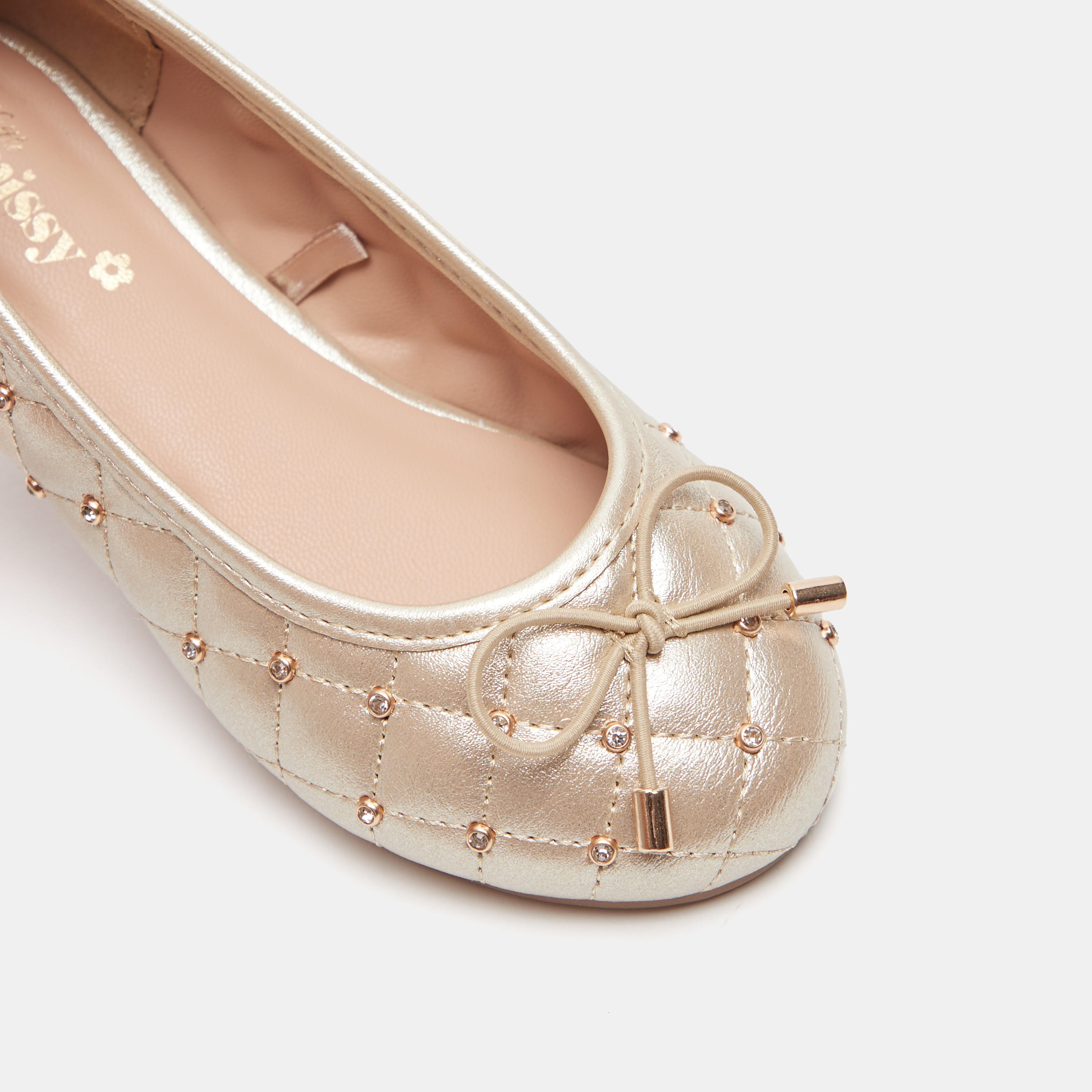 Little Missy Quilted Metallic Ballerinas with Bow Accent-girls-shoes-ballerinas-image-4