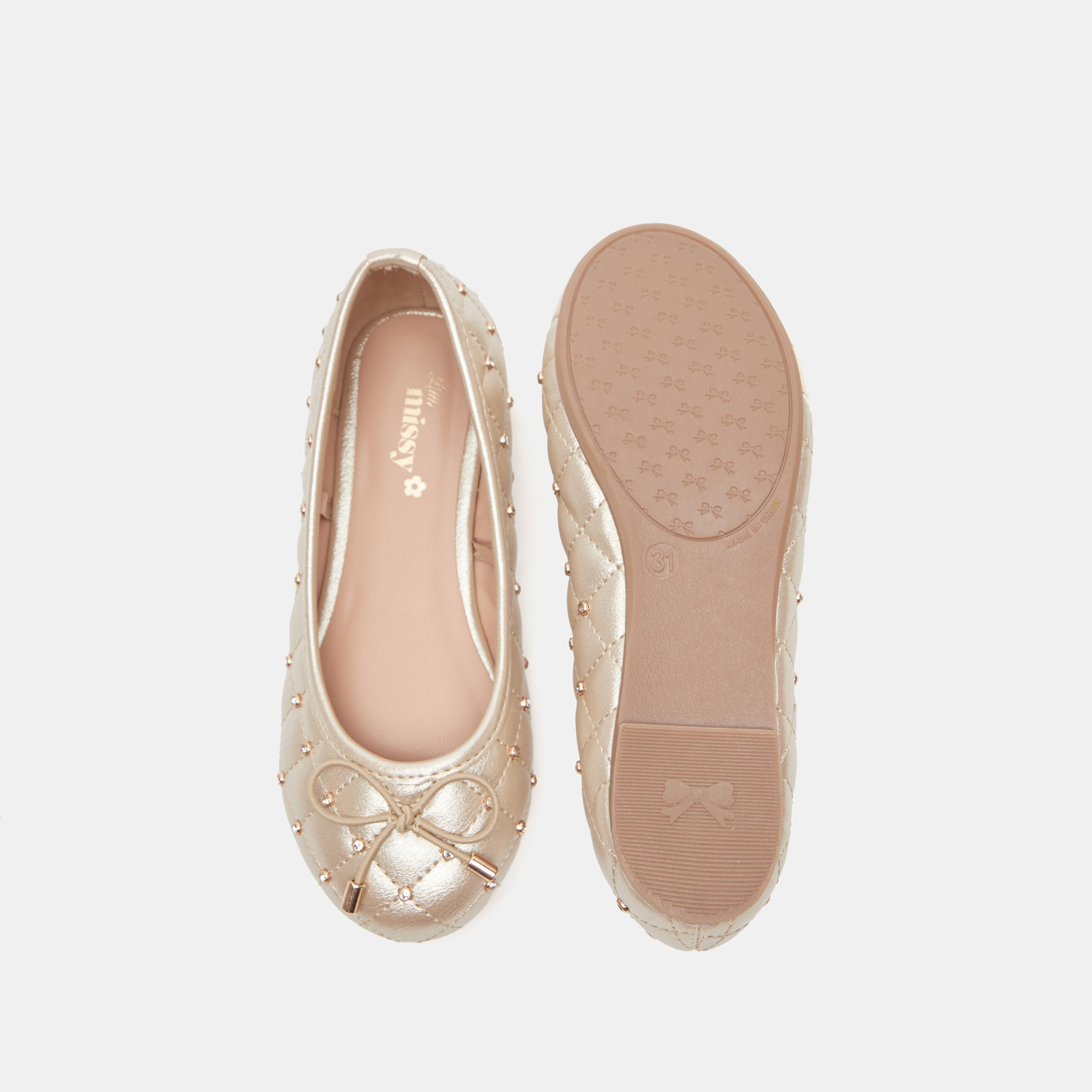 Little Missy Quilted Metallic Ballerinas with Bow Accent-girls-shoes-ballerinas-image-5