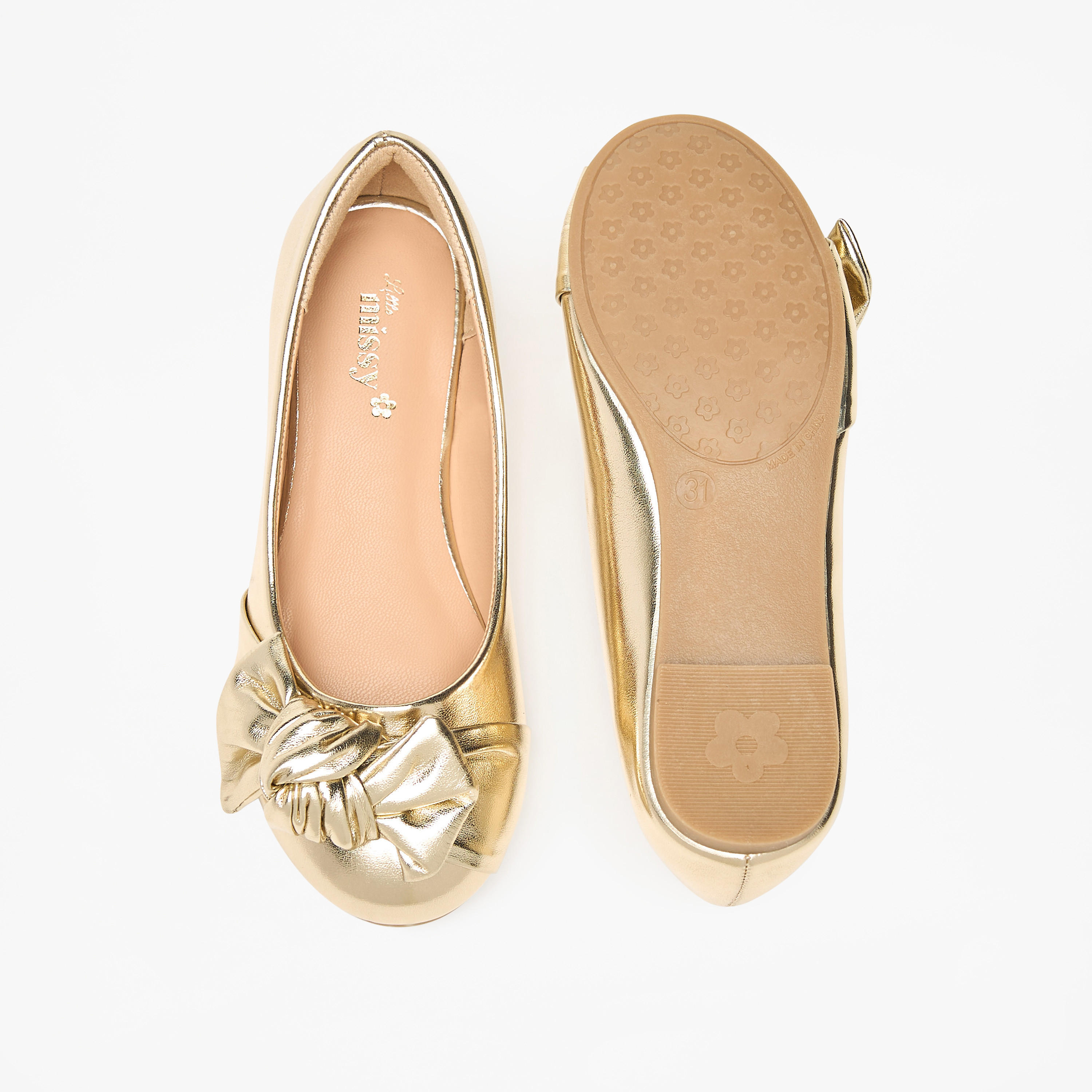 حذاء باليرينا سهل الارتداء بمقدمة مستديرة وتفاصيل فيونكة من ليتل ميسي-girls-shoes-ballerinas-image-9
