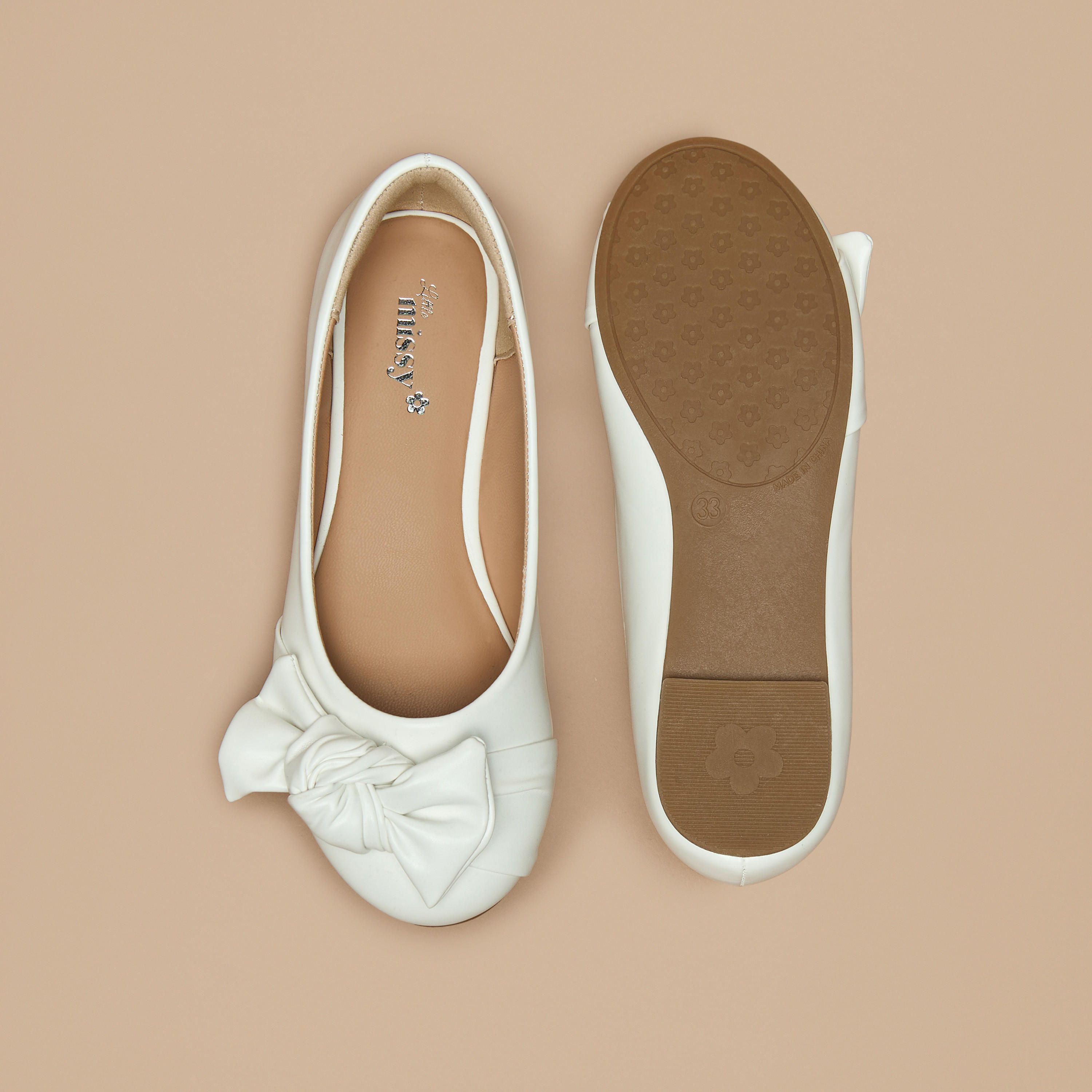 حذاء باليرينا سهل الارتداء بمقدمة مستديرة وتفاصيل فيونكة من ليتل ميسي-girls-shoes-ballerinas-image-4
