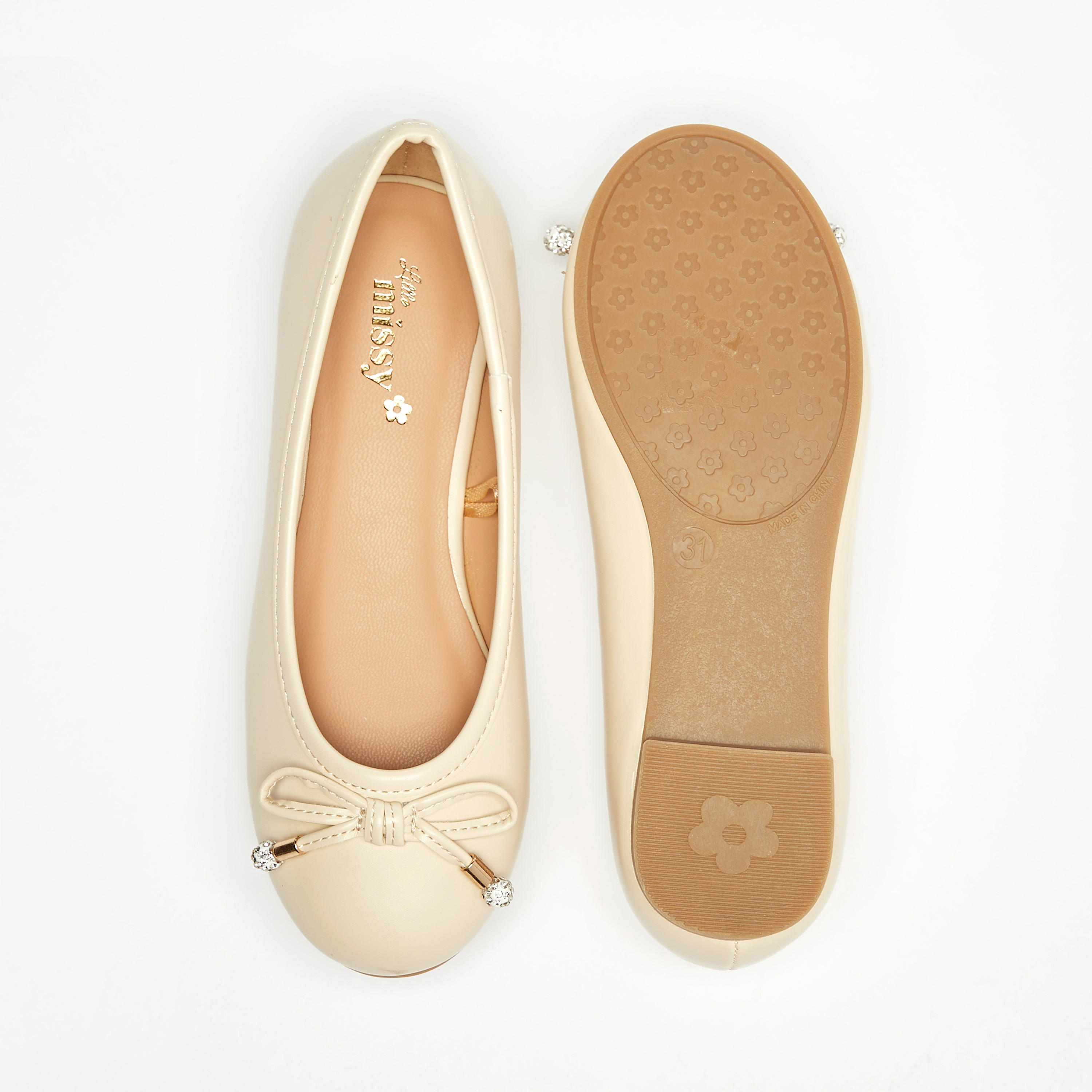 حذاء باليرينا سادة بمقدمة مستديرة وزينة فيونكة من ليتل ميسي-girls-shoes-ballerinas-image-9