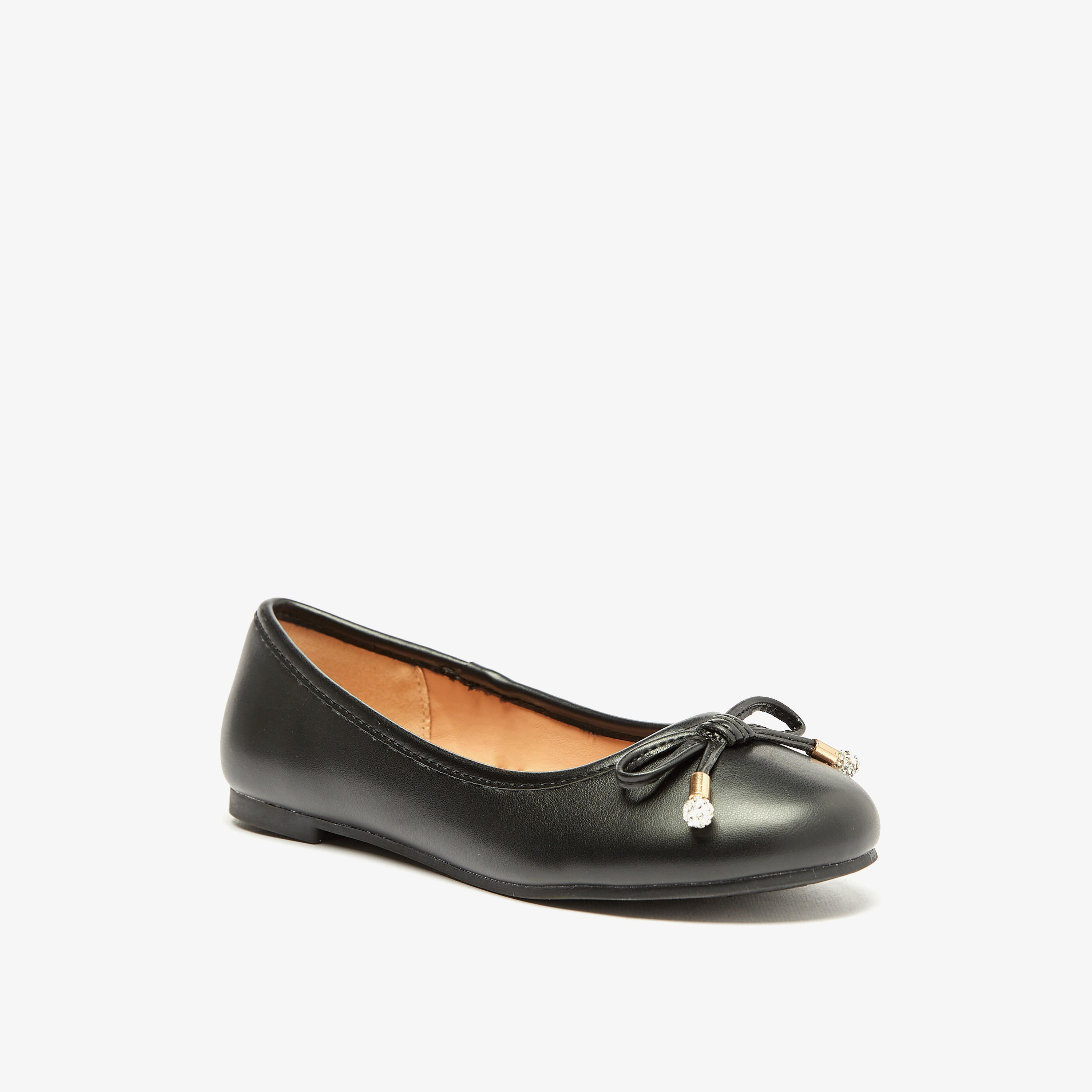 حذاء باليرينا سادة بمقدمة مستديرة وزينة فيونكة من ليتل ميسي-girls-shoes-ballerinas-image-1