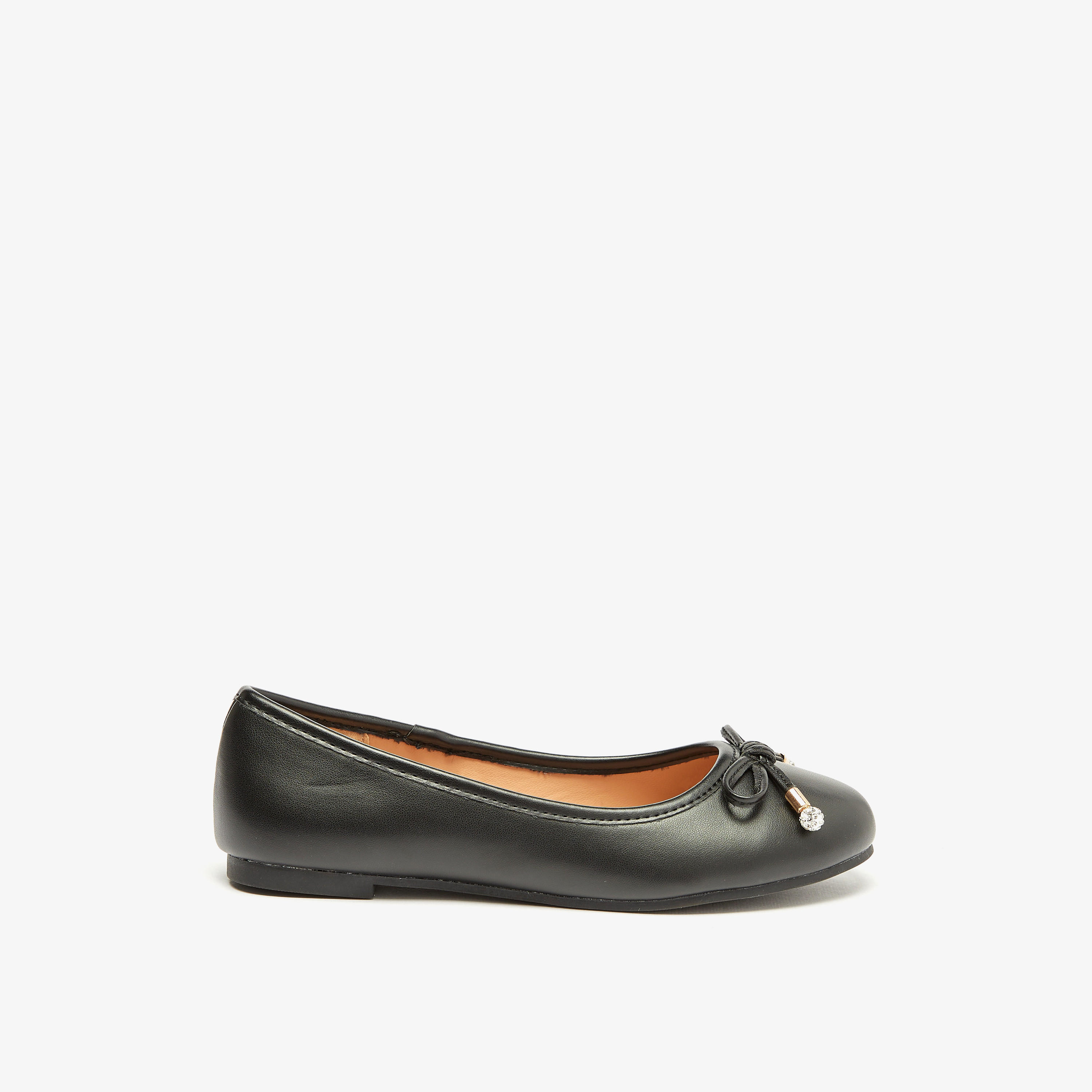 حذاء باليرينا سادة بمقدمة مستديرة وزينة فيونكة من ليتل ميسي-girls-shoes-ballerinas-image-3