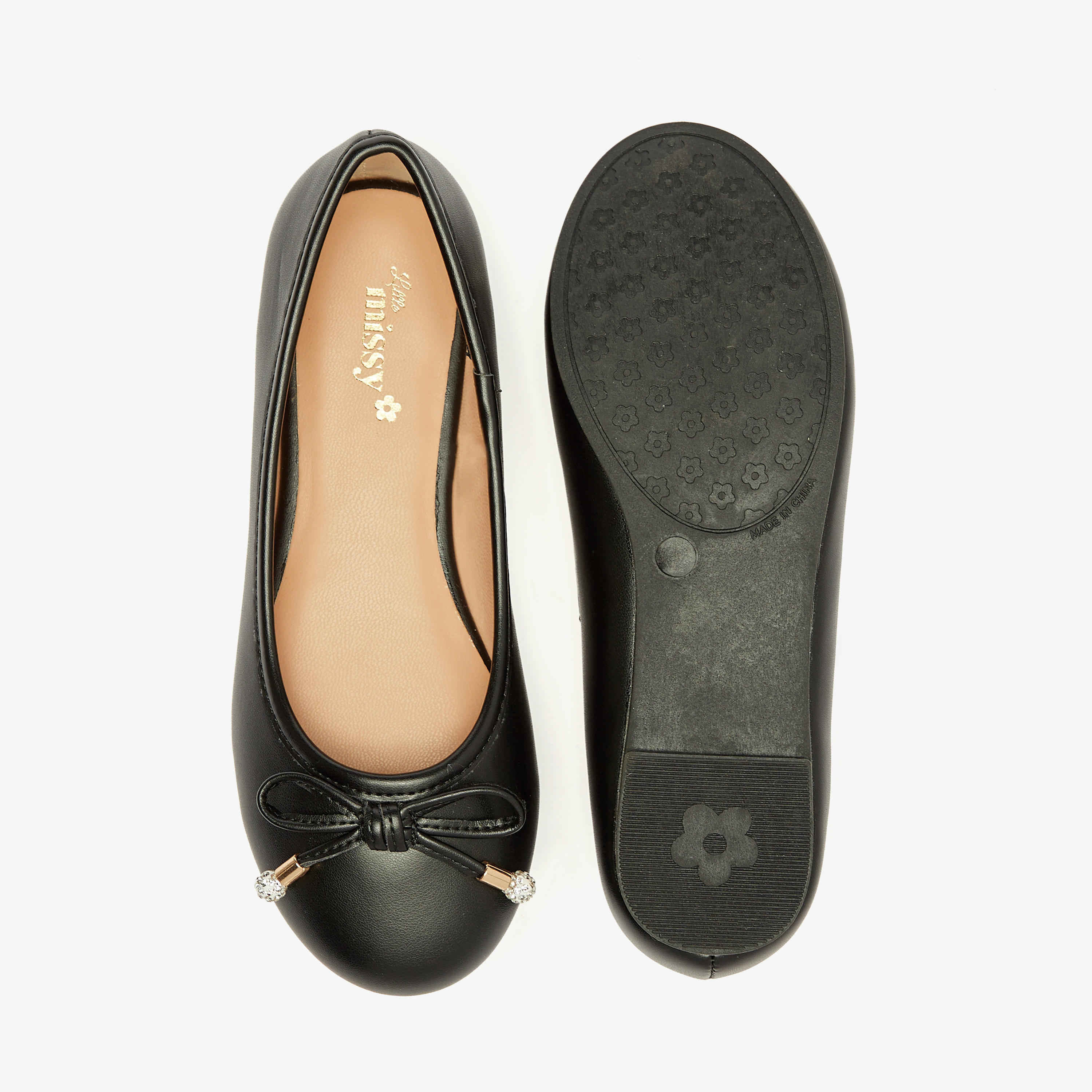 حذاء باليرينا سادة بمقدمة مستديرة وزينة فيونكة من ليتل ميسي-girls-shoes-ballerinas-image-4