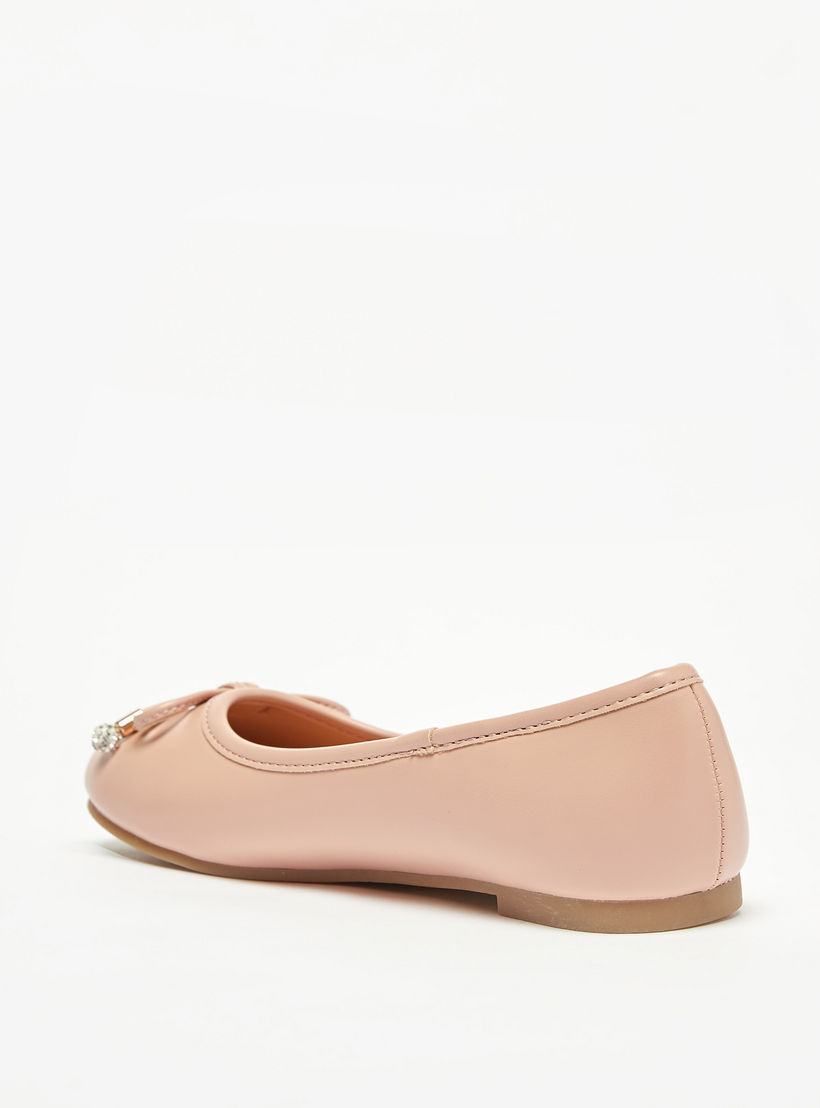 Little Missy Solid Round Toe Ballerina Shoes with Bow Detail-girls-shoes-ballerinas-image-2