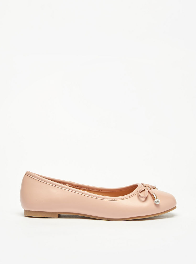 Little Missy Solid Round Toe Ballerina Shoes with Bow Detail-girls-shoes-ballerinas-image-3