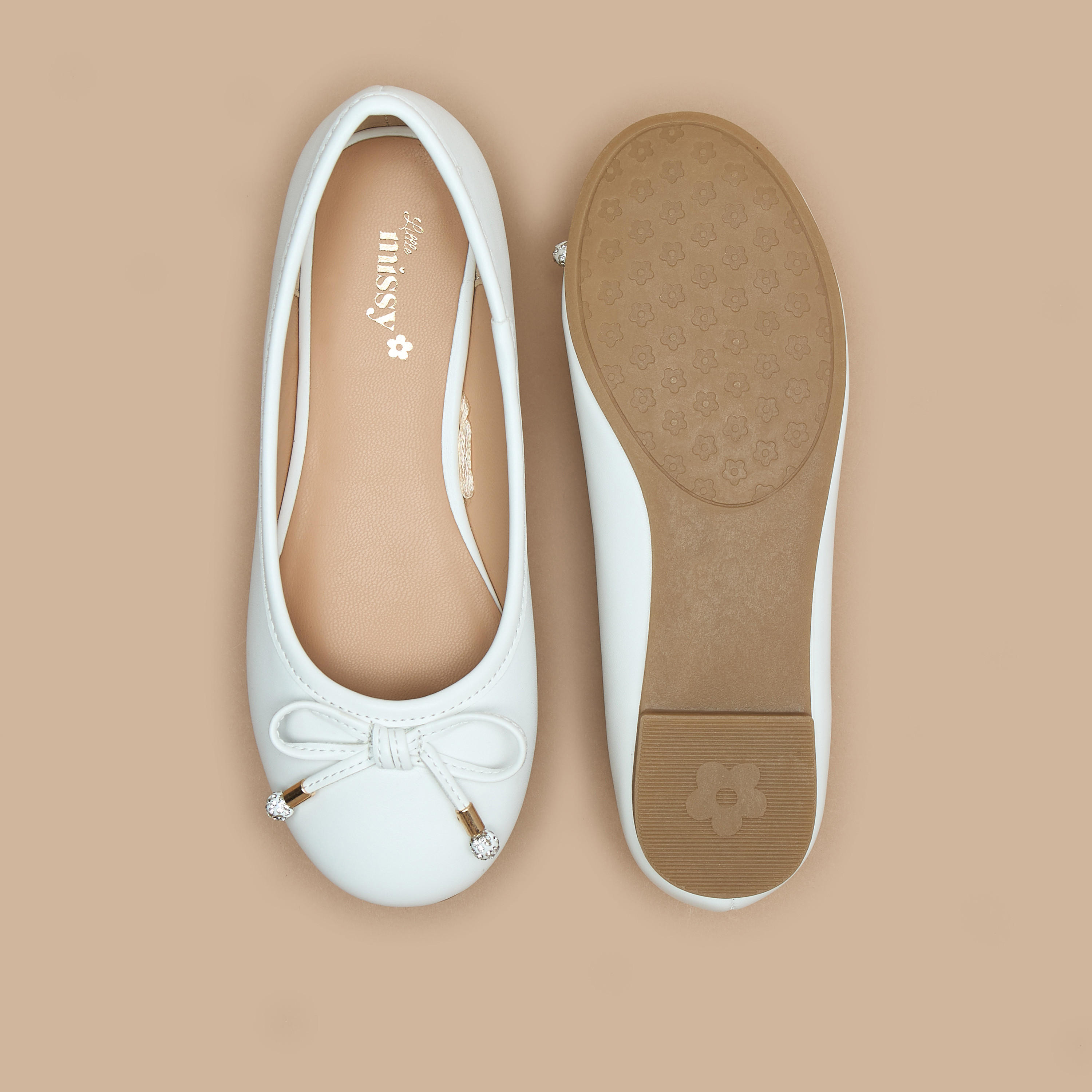 حذاء باليرينا سادة بمقدمة مستديرة وزينة فيونكة من ليتل ميسي-girls-shoes-ballerinas-image-14