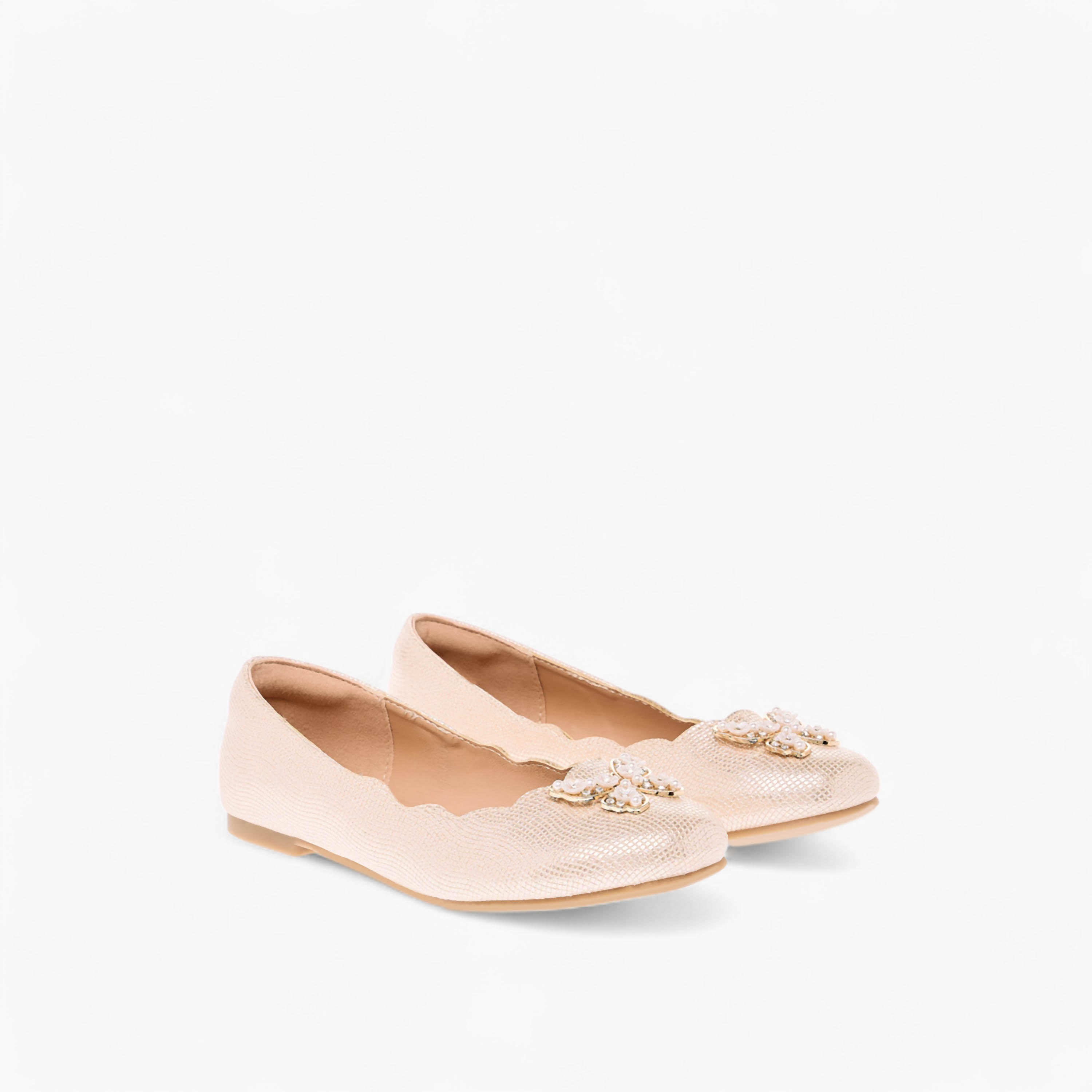 Little Missy Butterfly Embellished Ballerina Shoes with Scallop Hem-girls-shoes-ballerinas-image-1