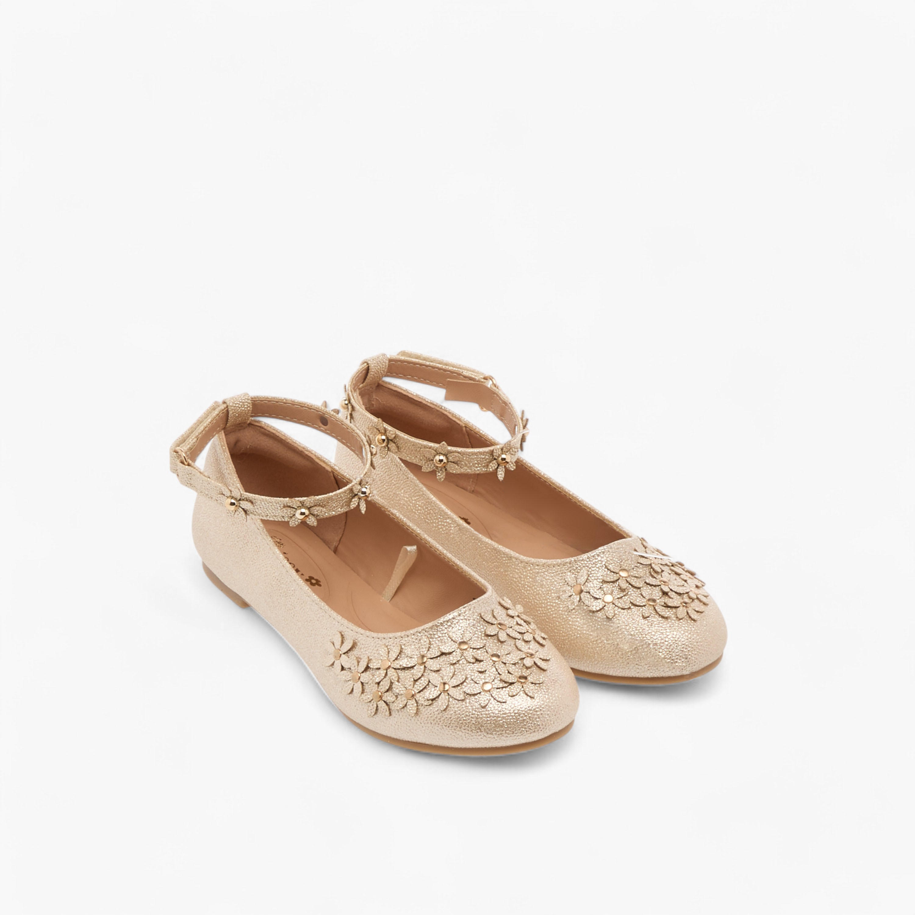 Little Missy Floral Embellished Ballerina Shoes with Hook and Loop Closure-girls-shoes-ballerinas-image-1