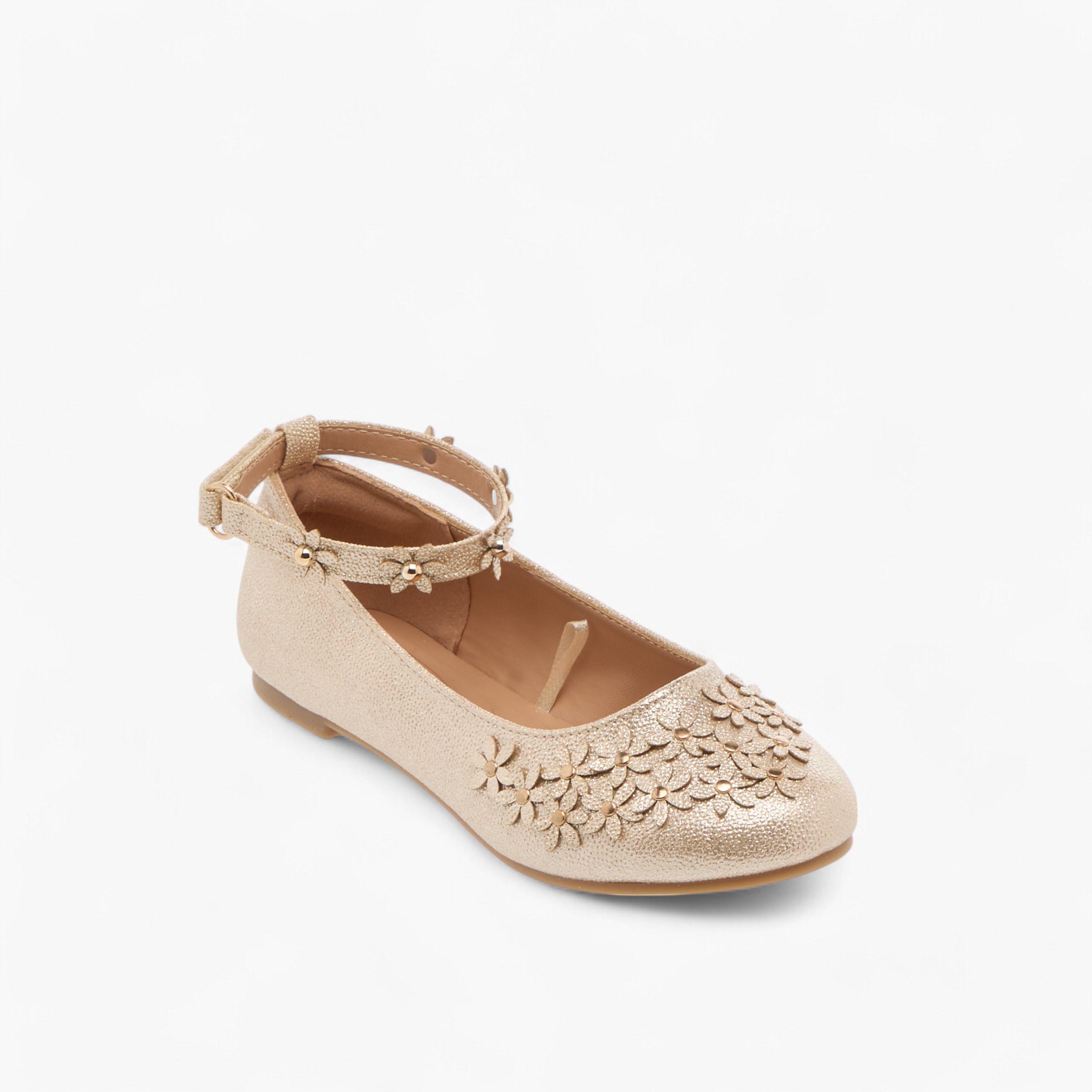 Little Missy Floral Embellished Ballerina Shoes with Hook and Loop Closure-girls-shoes-ballerinas-image-2