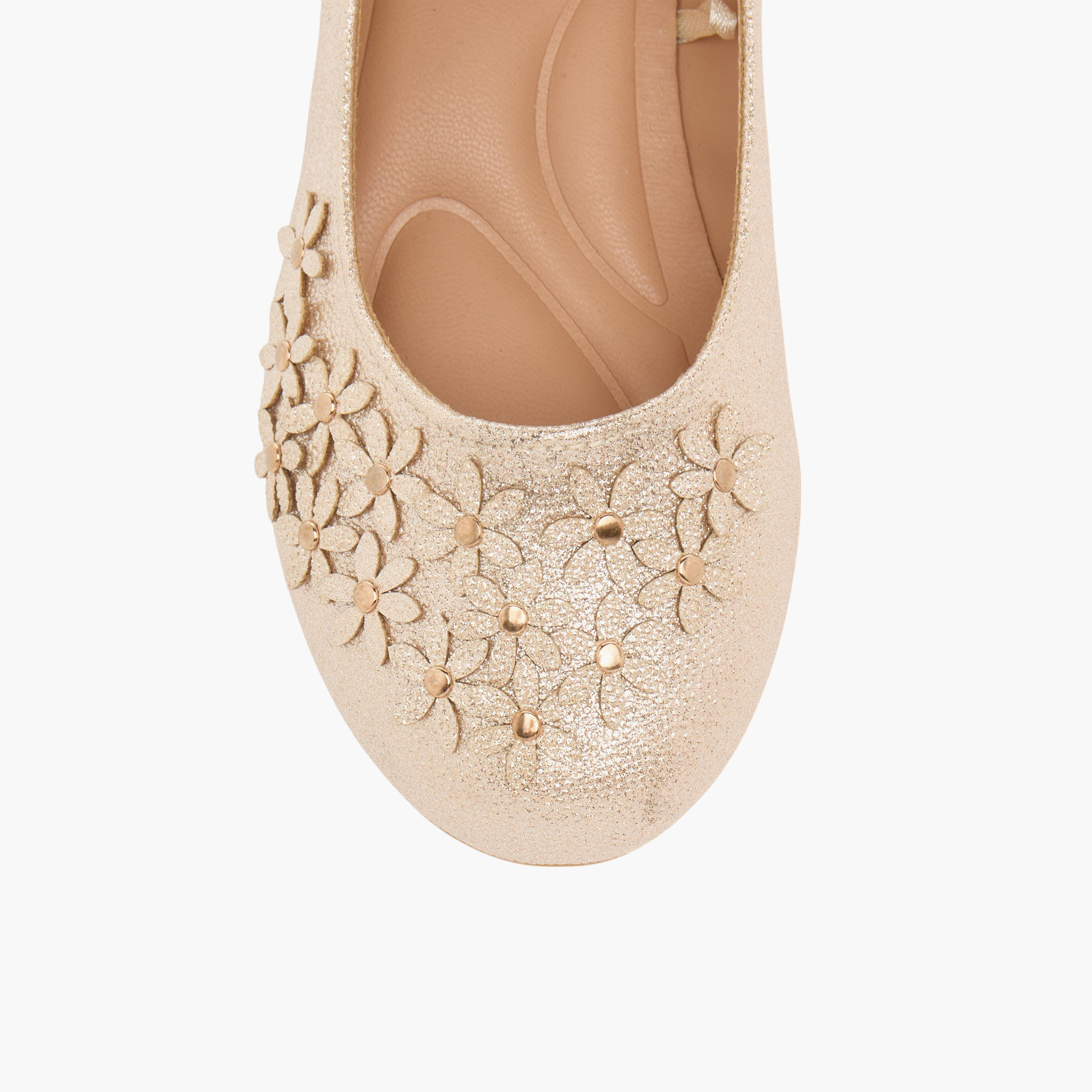 Little Missy Floral Embellished Ballerina Shoes with Hook and Loop Closure-girls-shoes-ballerinas-image-4