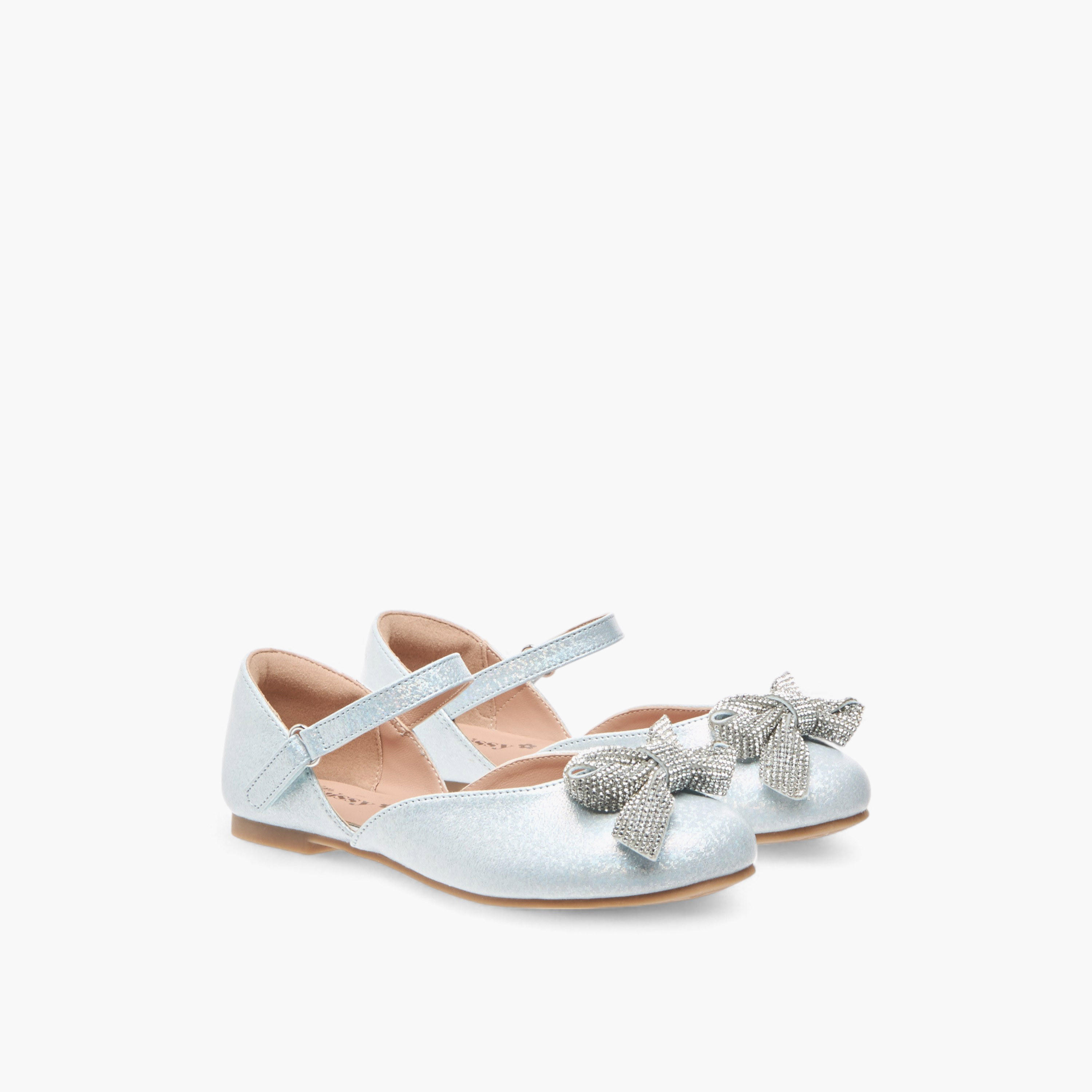 Little Missy Embellished Bow Ballerina Shoes with Hook and Loop Closure-girls-shoes-ballerinas-image-1