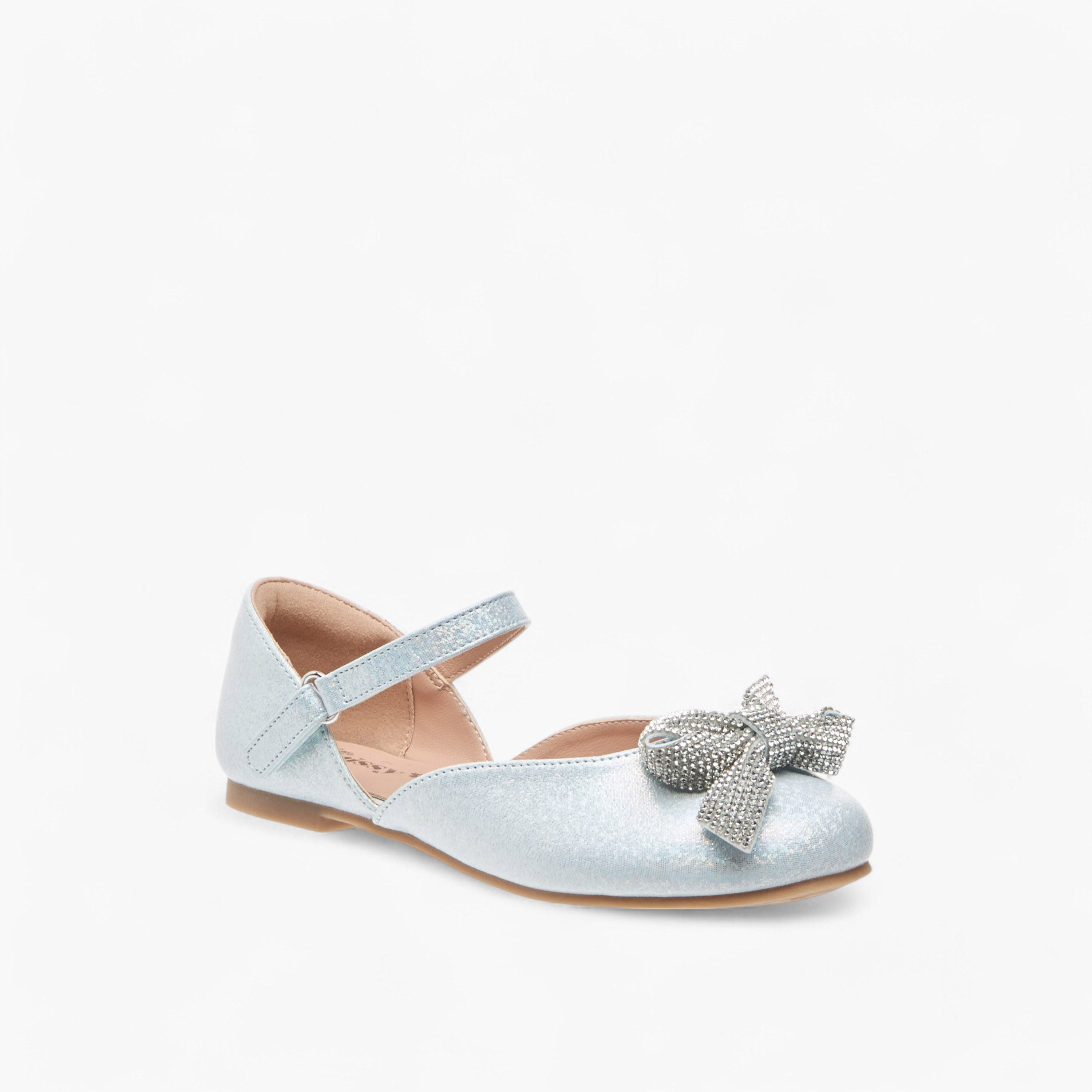Little Missy Embellished Bow Ballerina Shoes with Hook and Loop Closure-girls-shoes-ballerinas-image-2