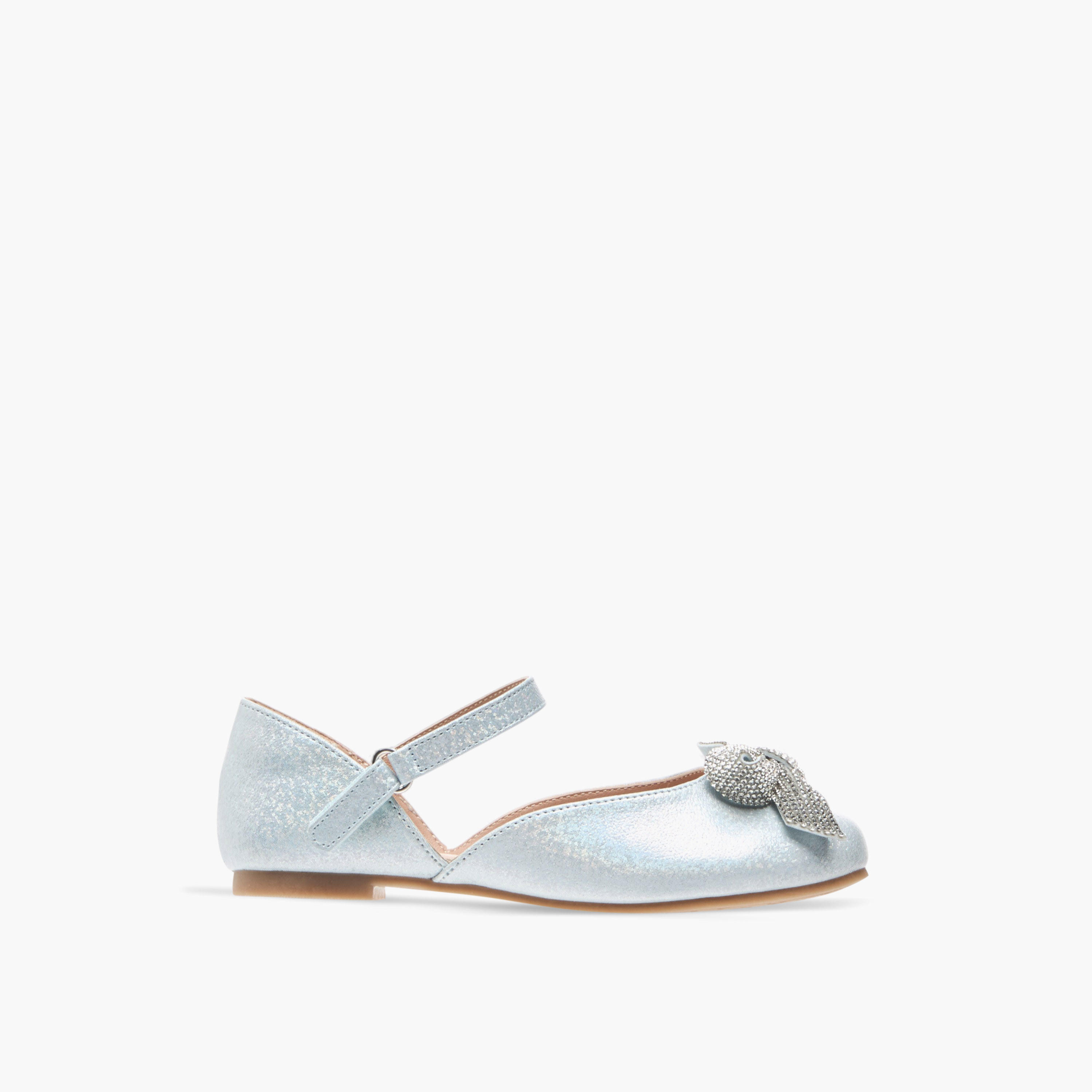 Little Missy Embellished Bow Ballerina Shoes with Hook and Loop Closure-girls-shoes-ballerinas-image-3
