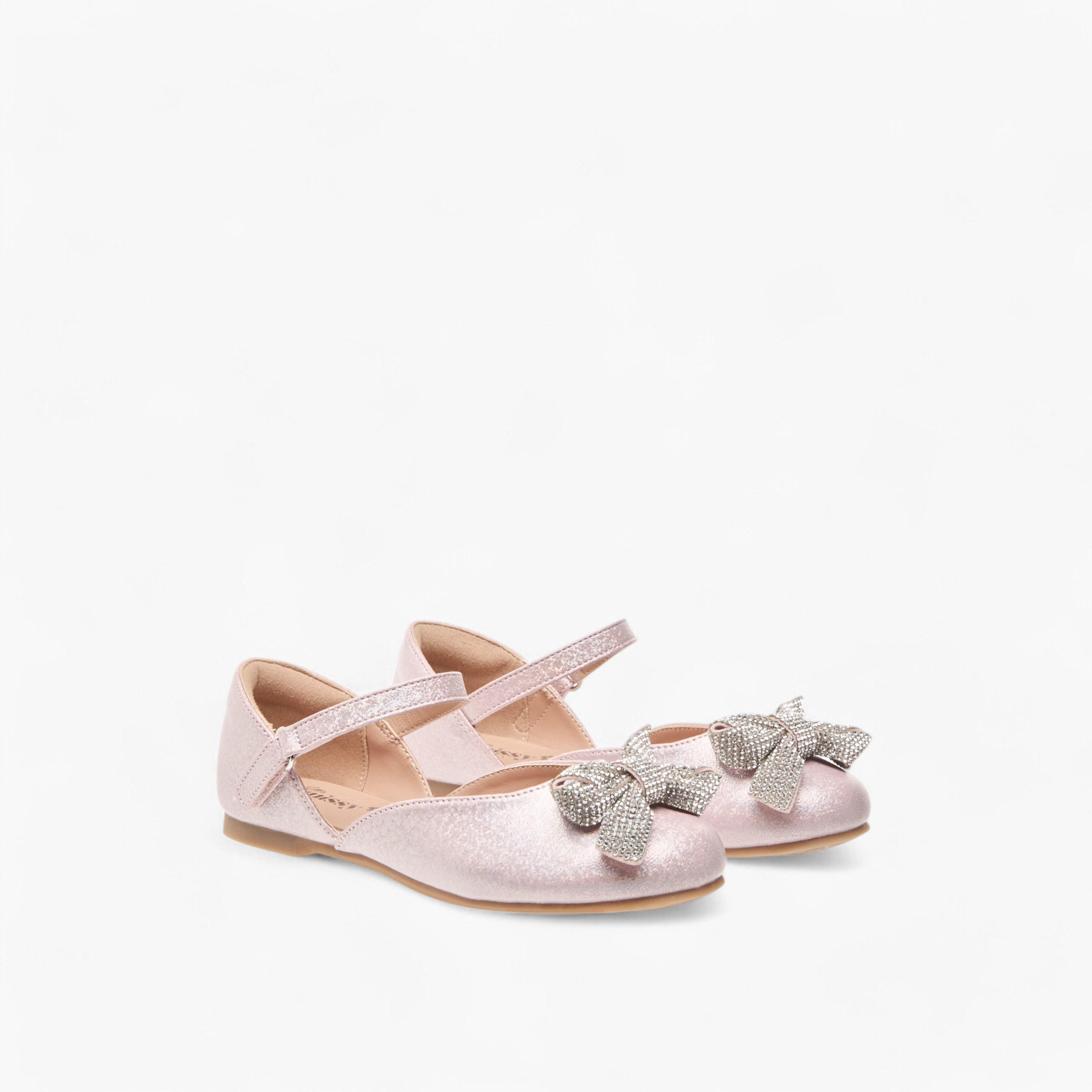Little Missy Embellished Bow Ballerina Shoes with Hook and Loop Closure-girls-shoes-ballerinas-image-1