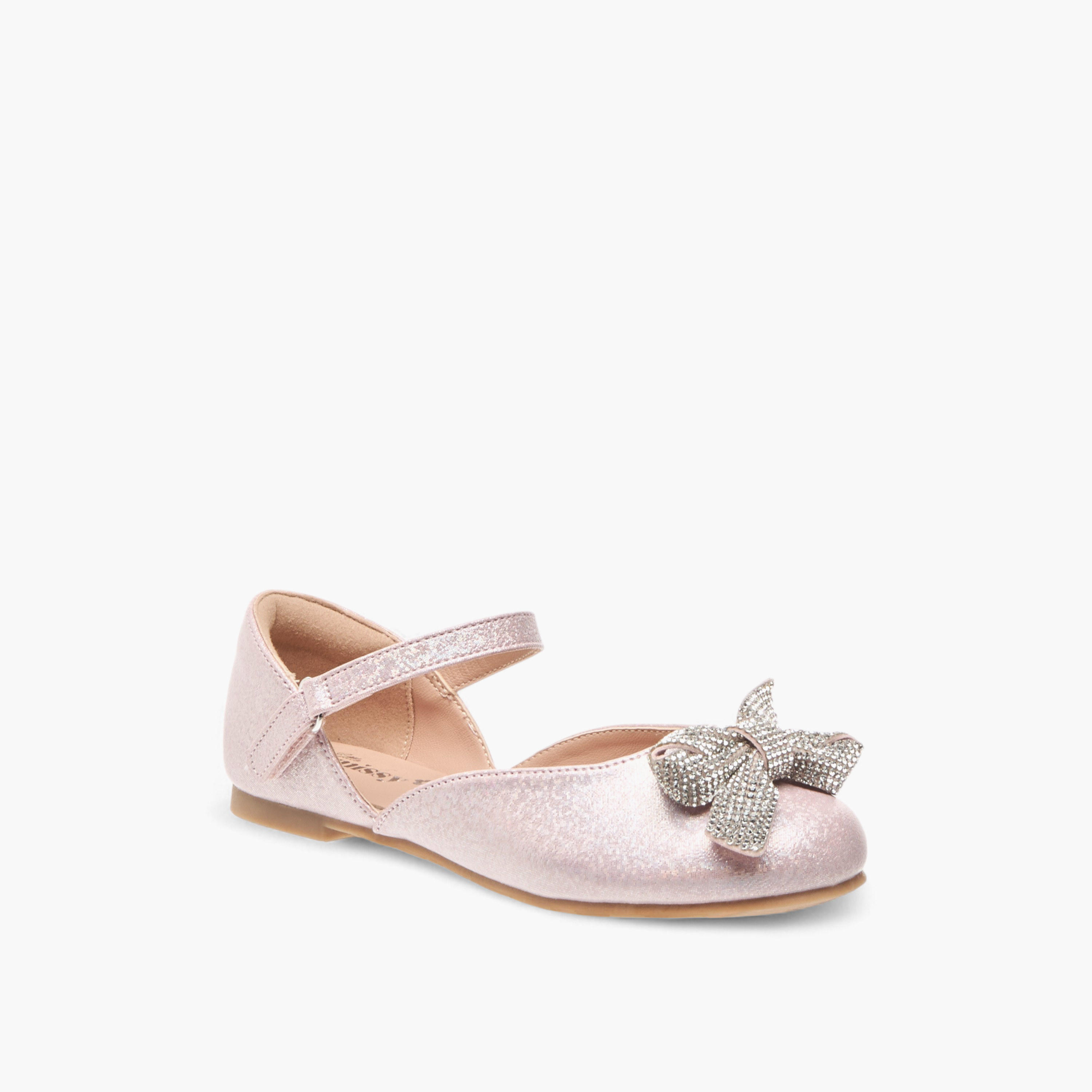 Little Missy Embellished Bow Ballerina Shoes with Hook and Loop Closure-girls-shoes-ballerinas-image-2