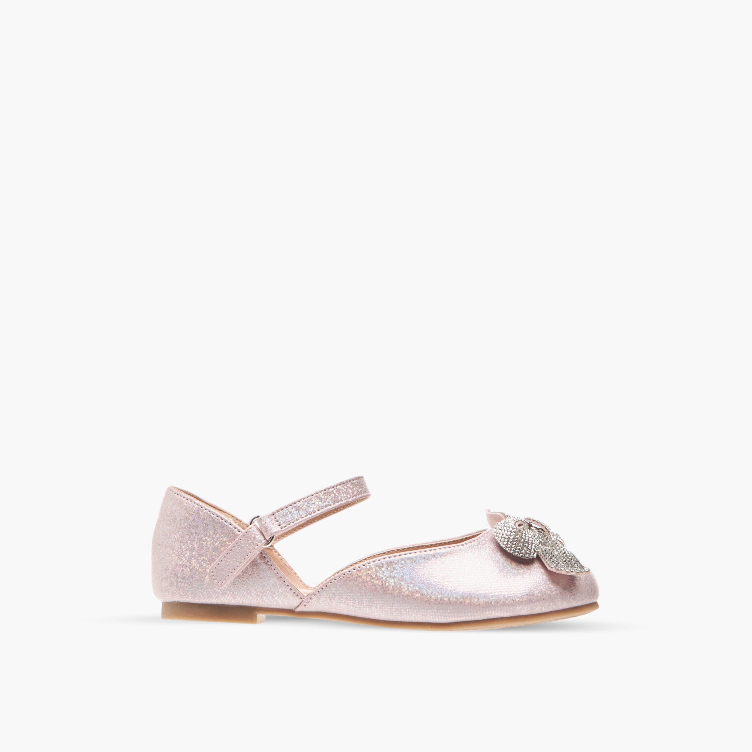 Little Missy Embellished Bow Ballerina Shoes with Hook and Loop Closure-girls-shoes-ballerinas-image-3