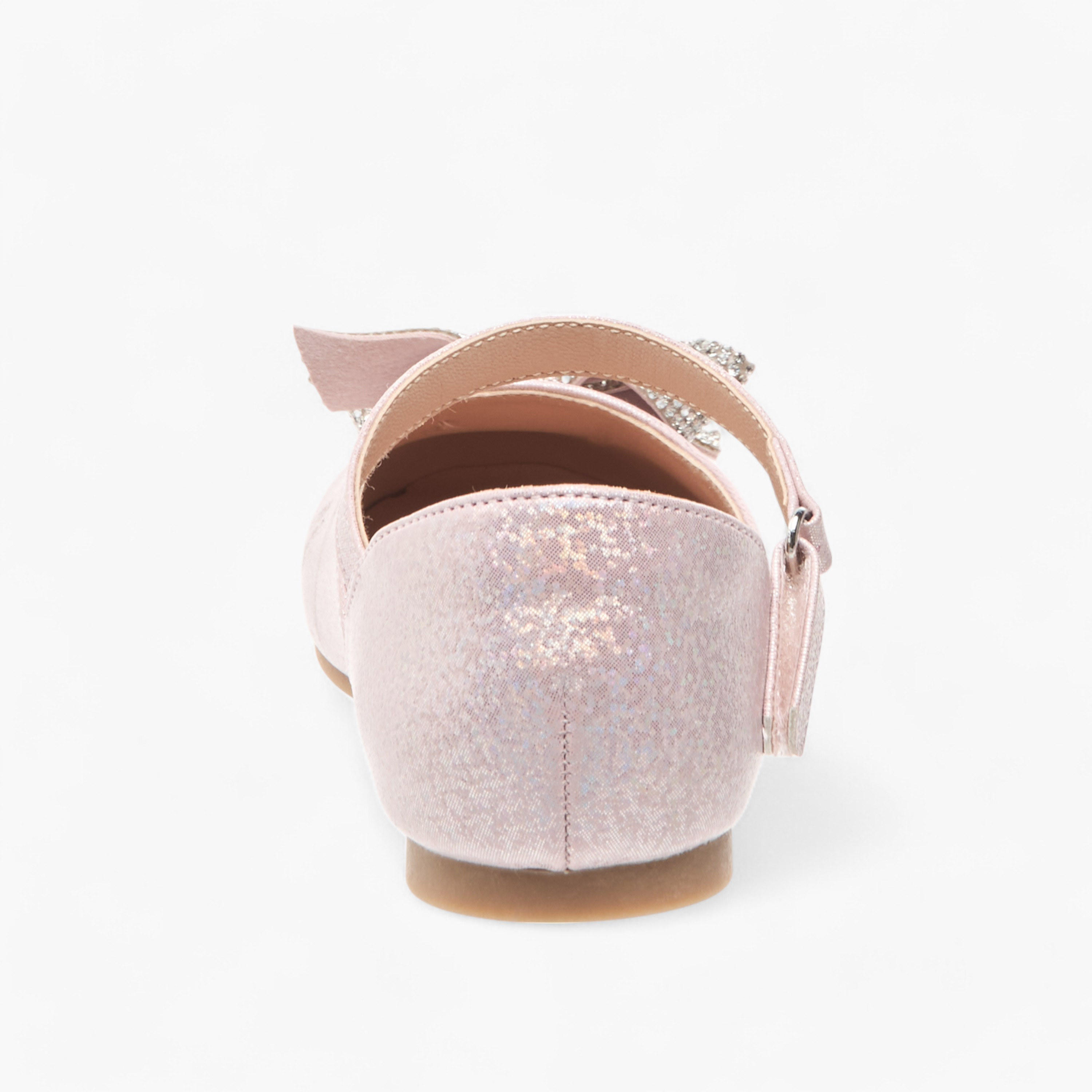 Little Missy Embellished Bow Ballerina Shoes with Hook and Loop Closure-girls-shoes-ballerinas-image-5