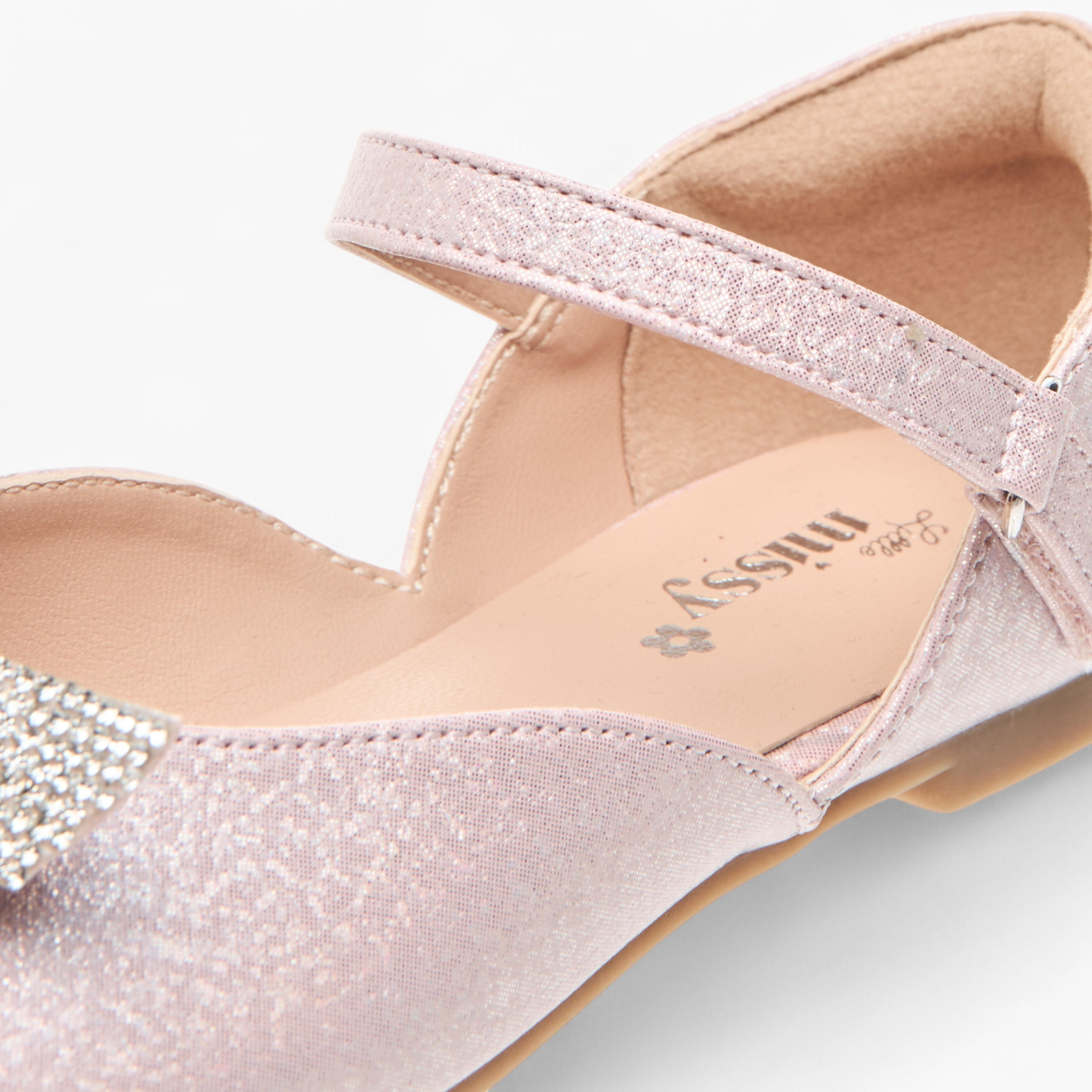 Little Missy Embellished Bow Ballerina Shoes with Hook and Loop Closure-girls-shoes-ballerinas-image-6