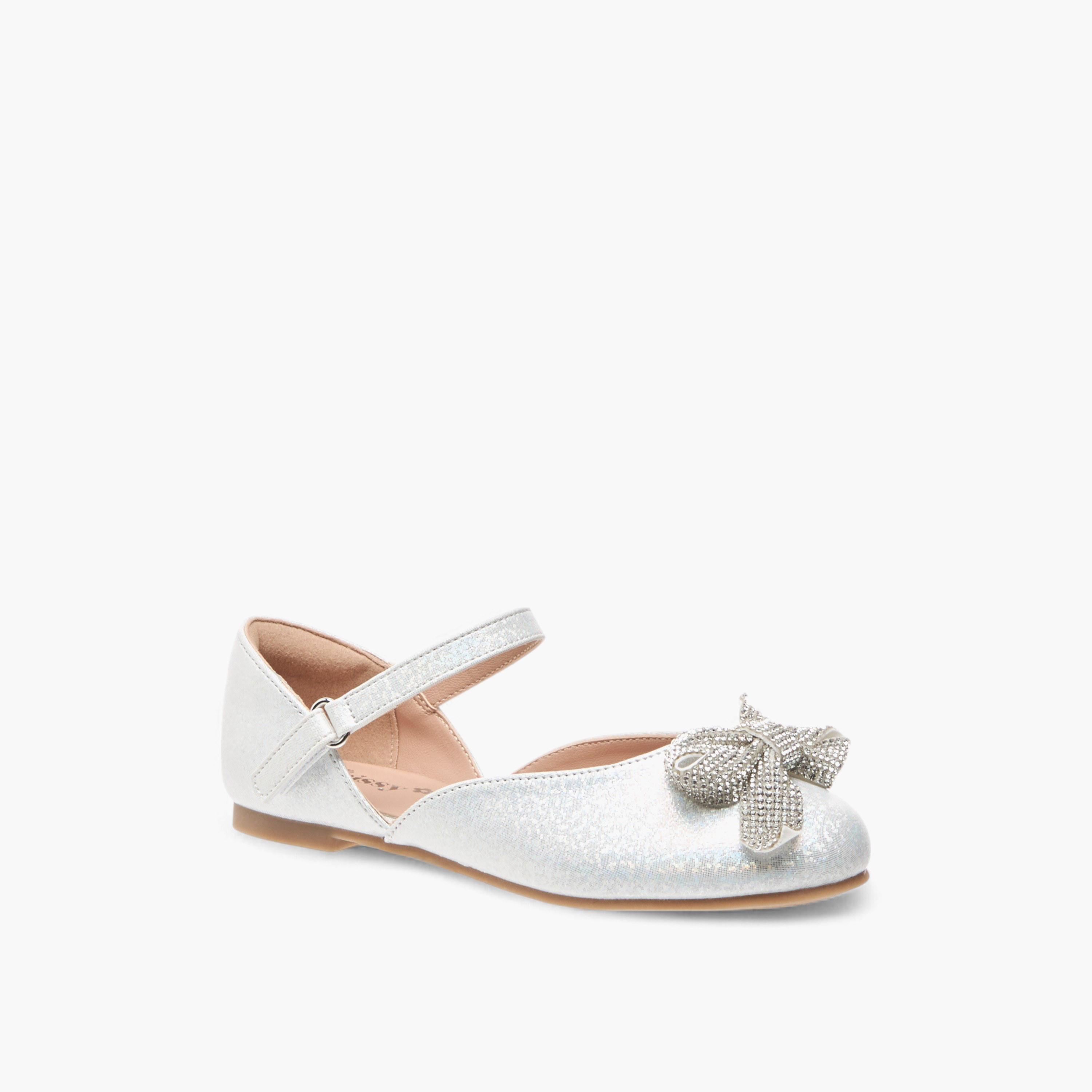 Little Missy Embellished Bow Ballerina Shoes with Hook and Loop Closure-girls-shoes-ballerinas-image-2