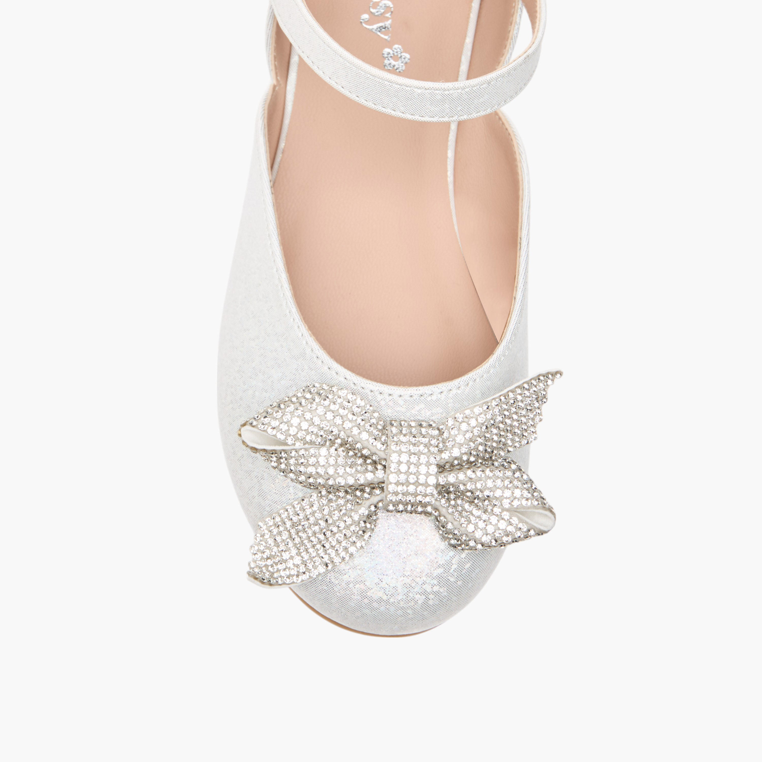 Little Missy Embellished Bow Ballerina Shoes with Hook and Loop Closure-girls-shoes-ballerinas-image-4
