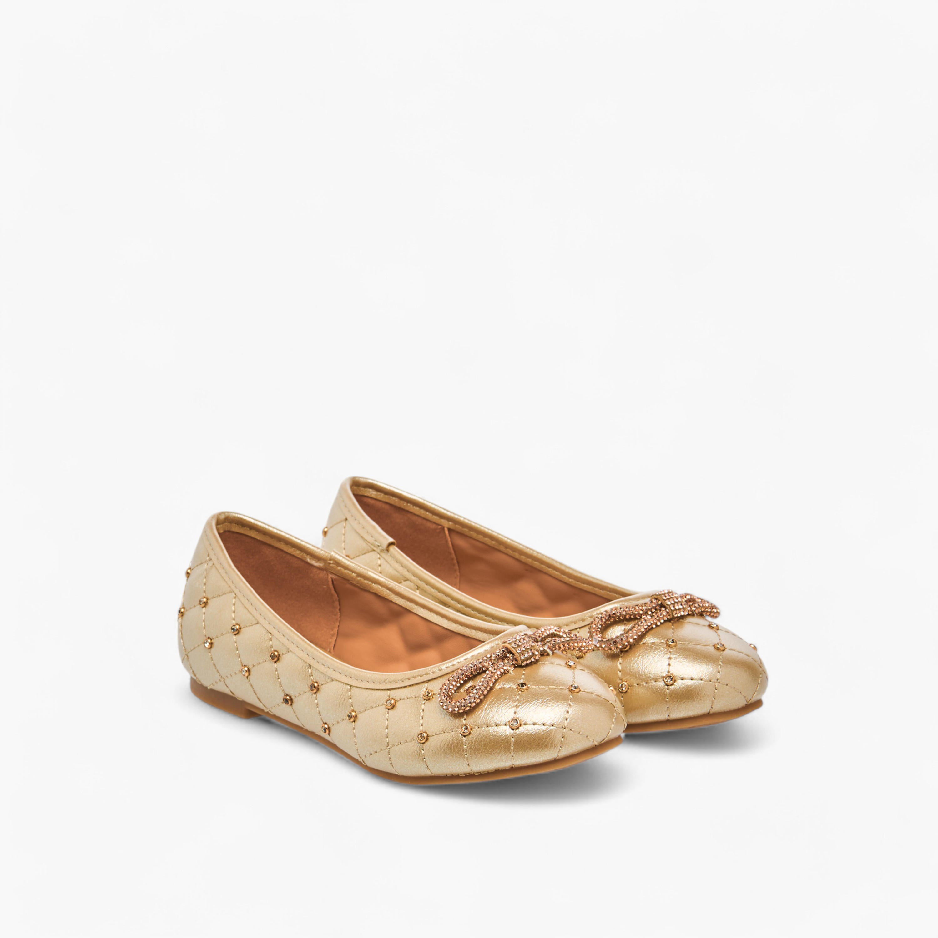 Little Missy Quilted Slip-On Ballerina Shoes with Embellished Bow Accent-girls-shoes-ballerinas-image-1