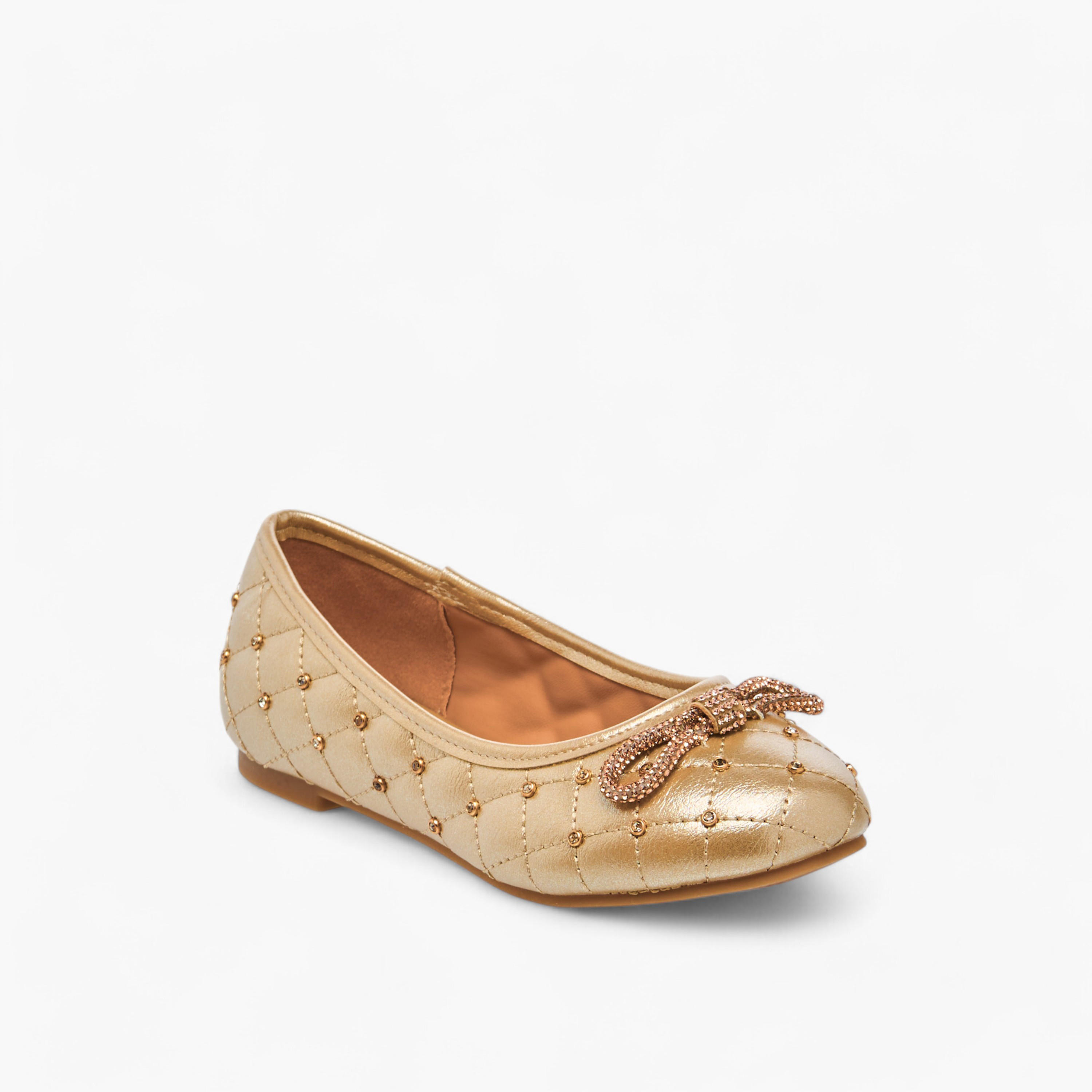 Little Missy Quilted Slip-On Ballerina Shoes with Embellished Bow Accent-girls-shoes-ballerinas-image-2