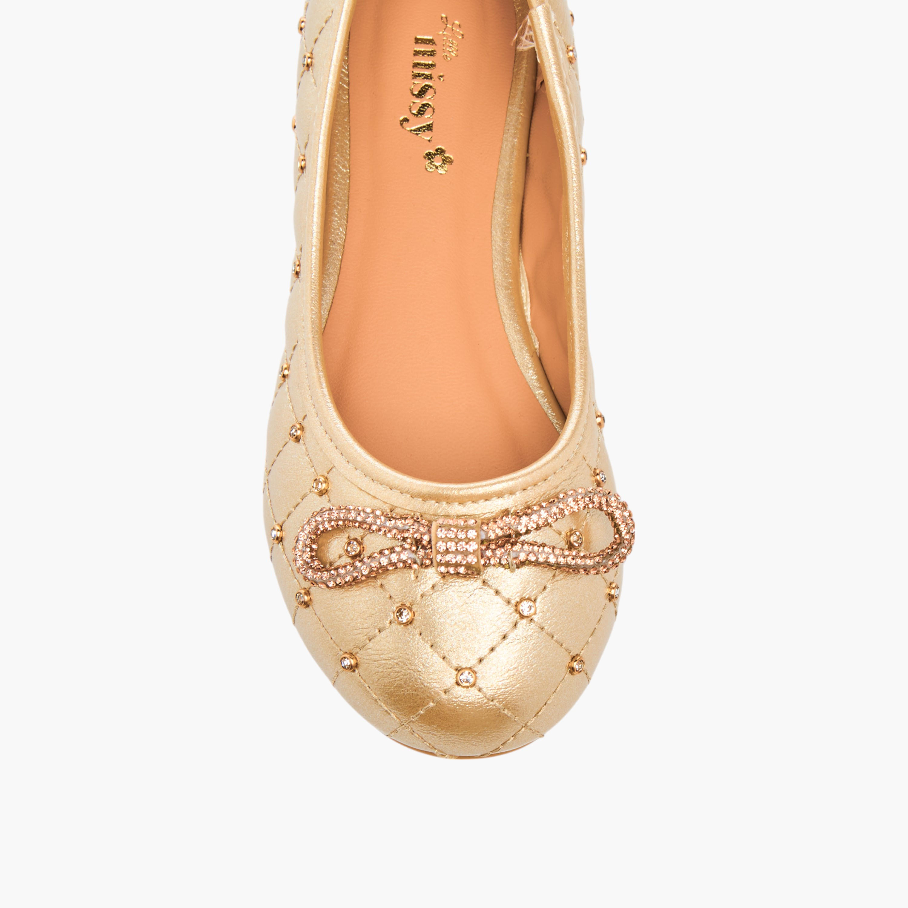 Little Missy Quilted Slip-On Ballerina Shoes with Embellished Bow Accent-girls-shoes-ballerinas-image-4