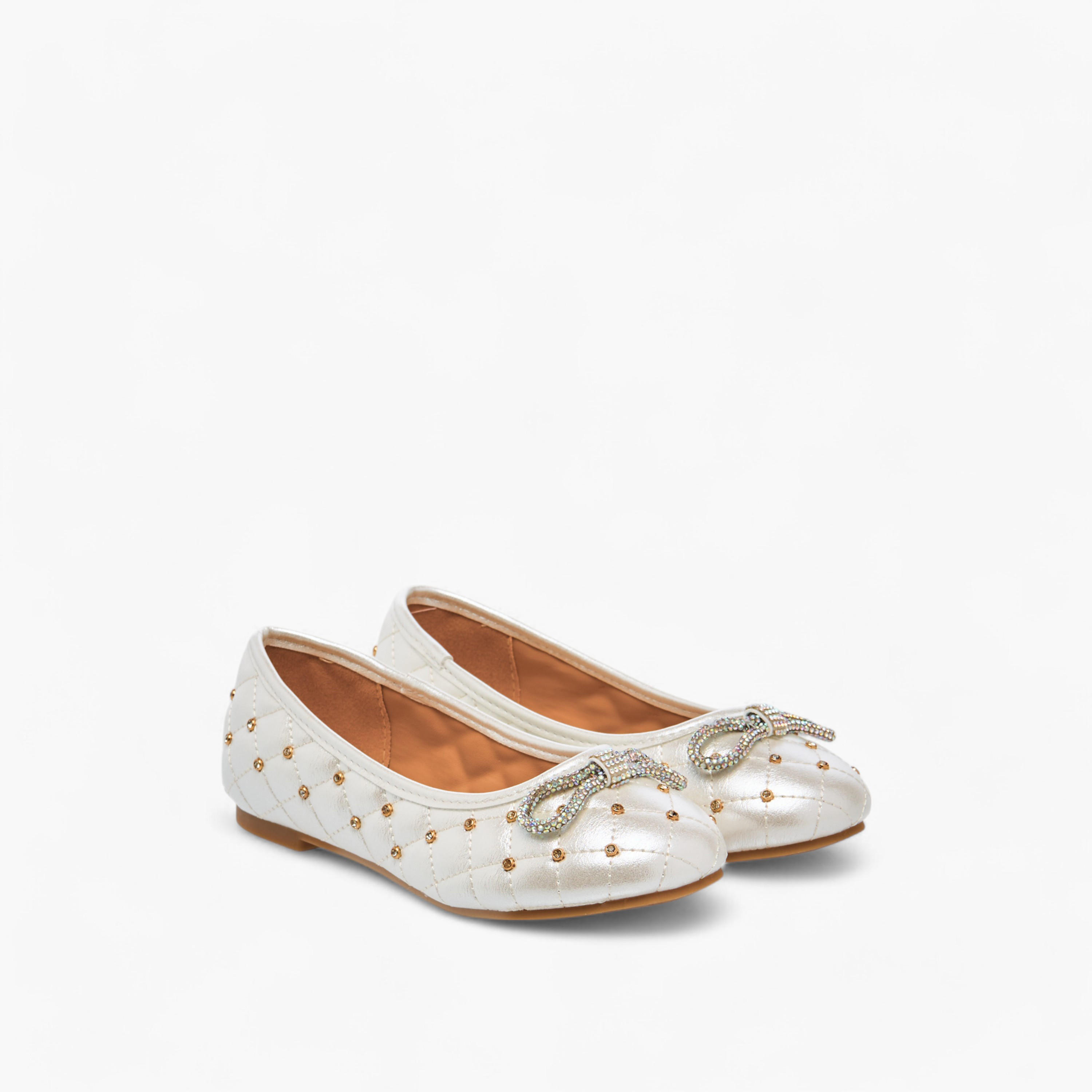 Little Missy Quilted Slip-On Ballerina Shoes with Embellished Bow Accent-girls-shoes-ballerinas-image-1