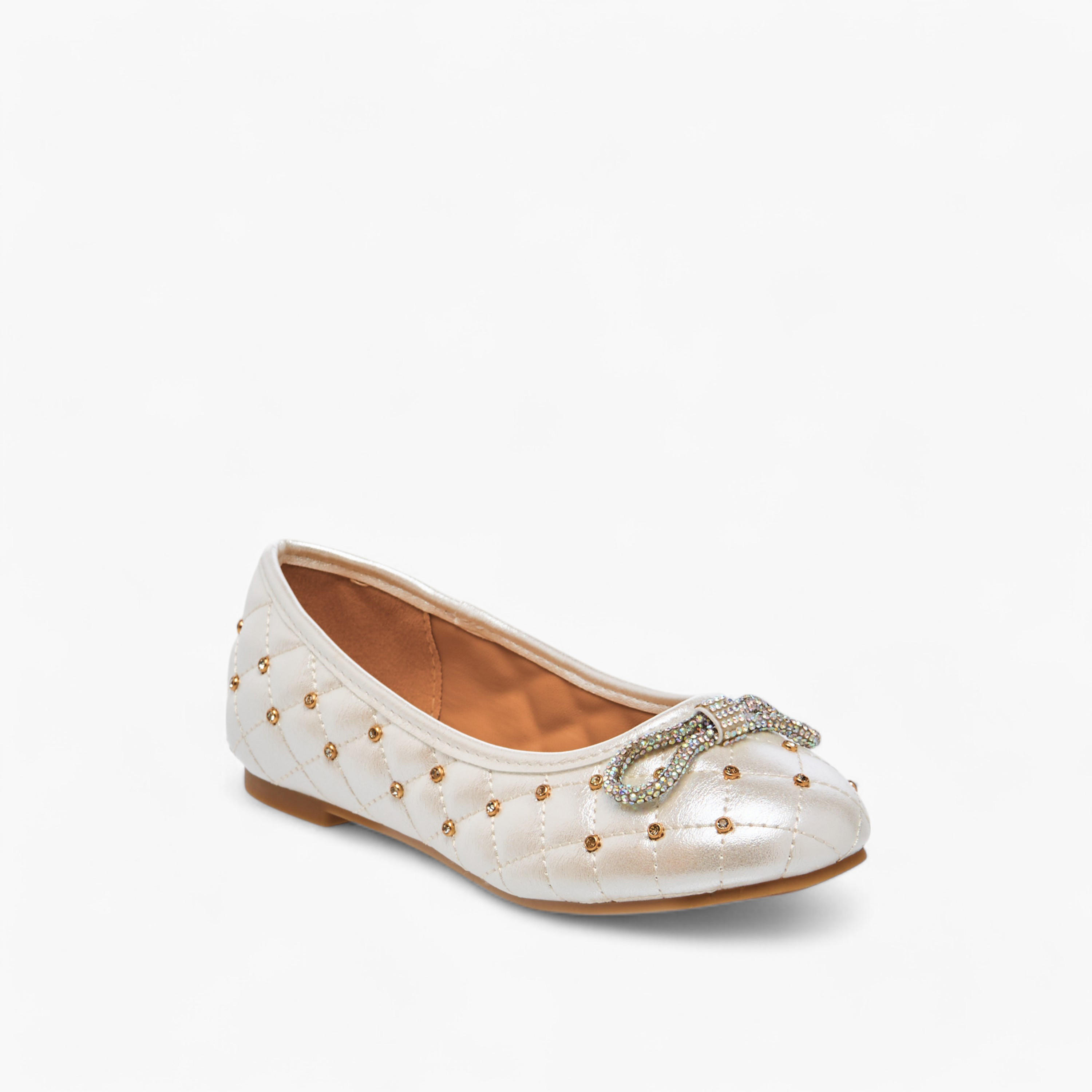 Little Missy Quilted Slip-On Ballerina Shoes with Embellished Bow Accent-girls-shoes-ballerinas-image-2