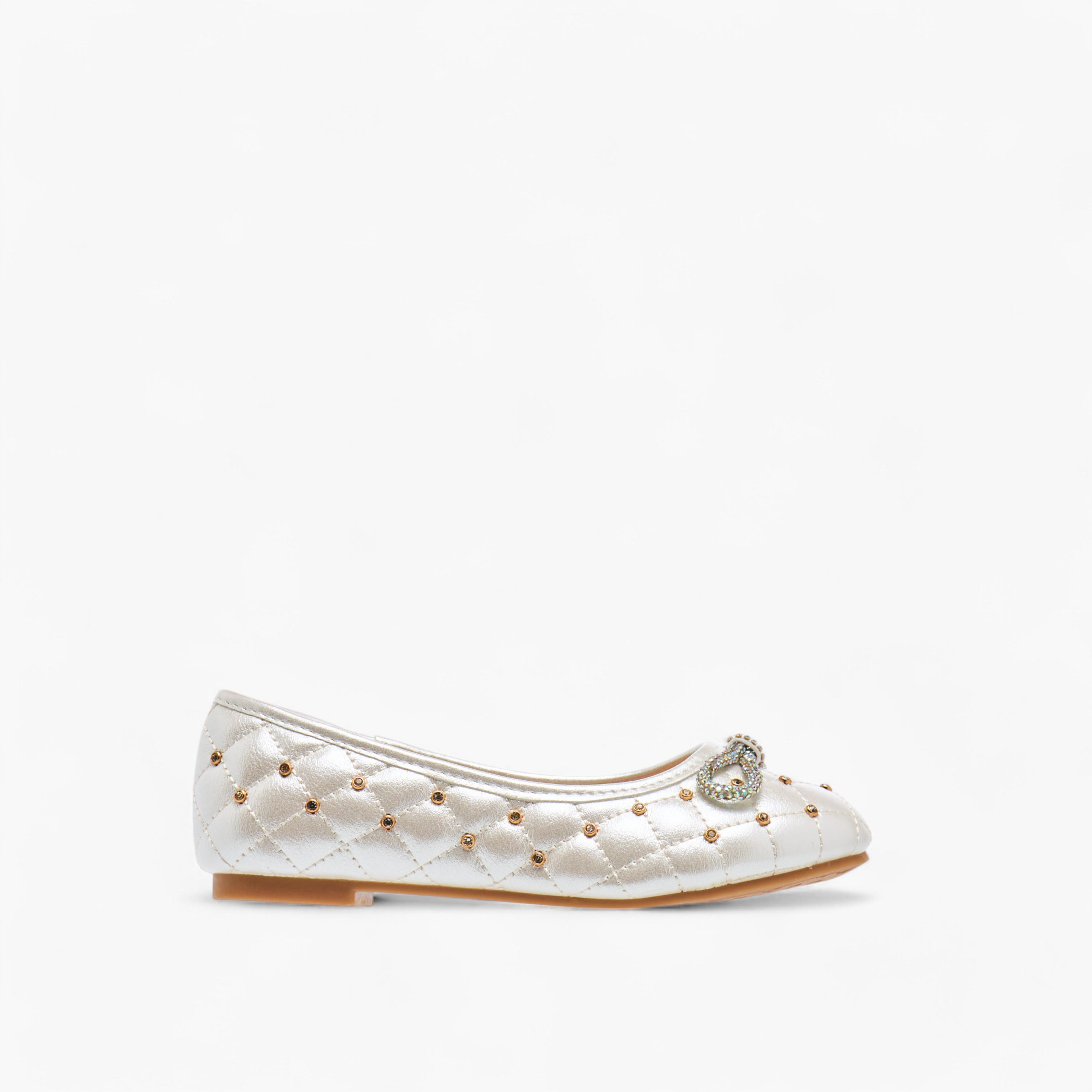 Little Missy Quilted Slip-On Ballerina Shoes with Embellished Bow Accent-girls-shoes-ballerinas-image-3