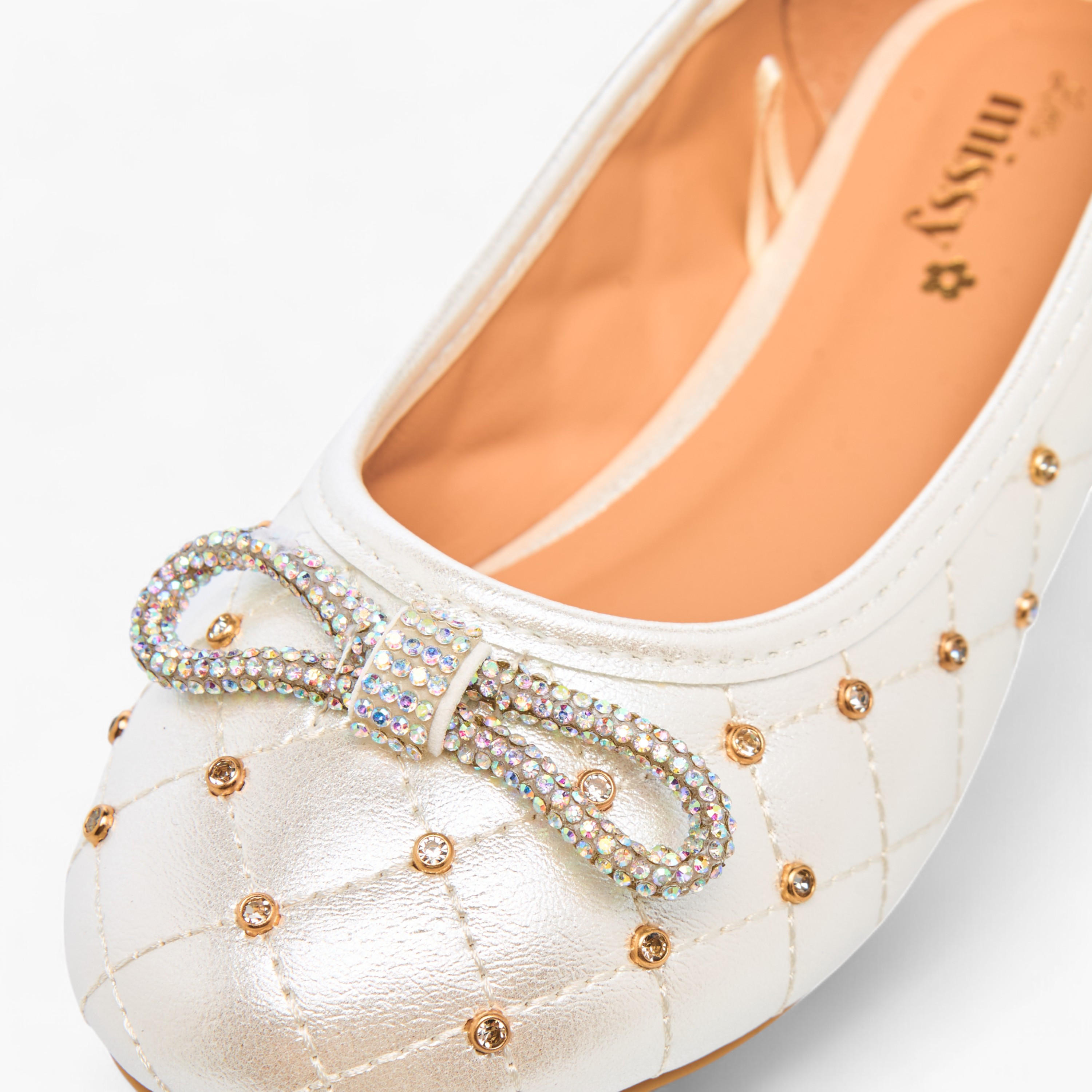 Little Missy Quilted Slip-On Ballerina Shoes with Embellished Bow Accent-girls-shoes-ballerinas-image-5